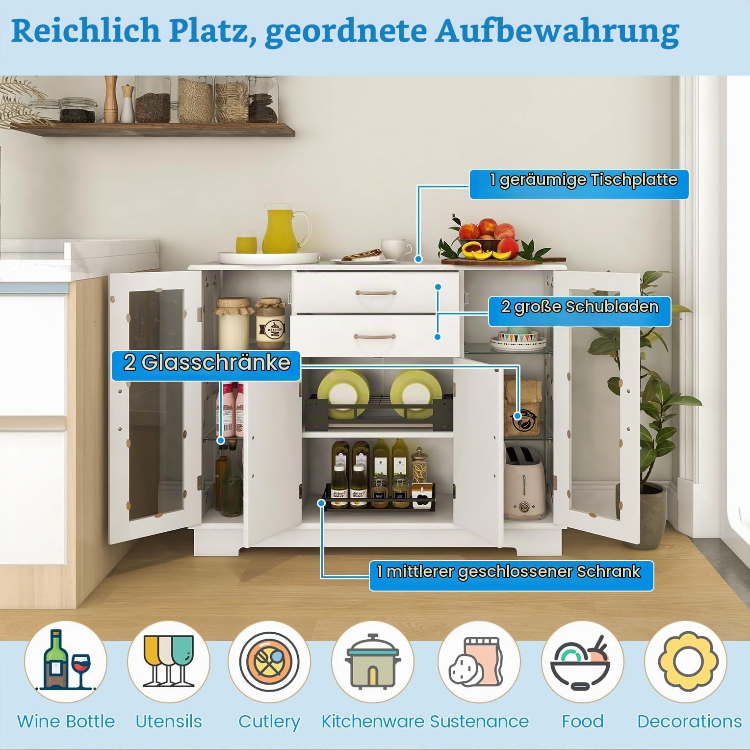 komfotteu-sideboard-wei-mit-glast-ren-und-schubladen-107-x-30-x-82-cm image 6