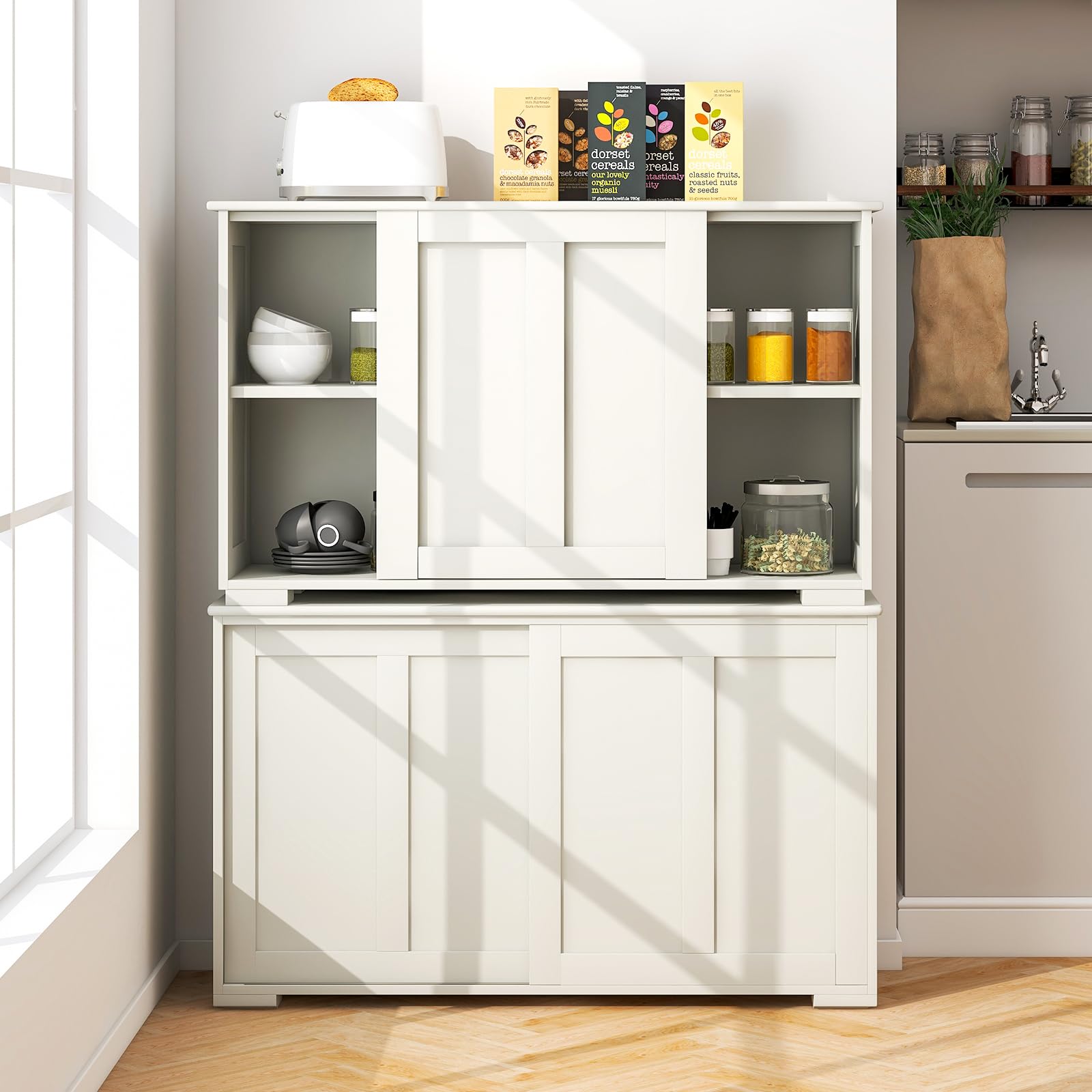 komfotteu-sideboard-beistellschrank-milchig-wei-107x33x60cm image 2
