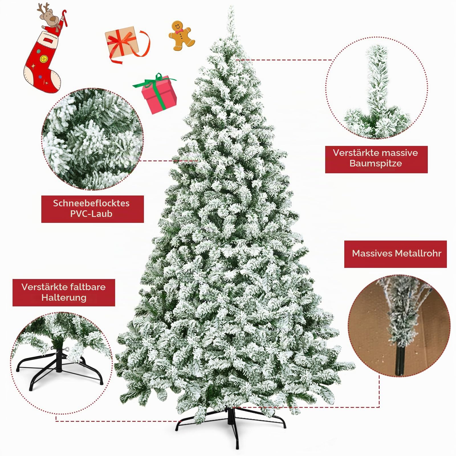 komfotteu-k-nstlicher-weihnachtsbaum-225-cm-mit-schneeflocken-und-metallbasis image 3