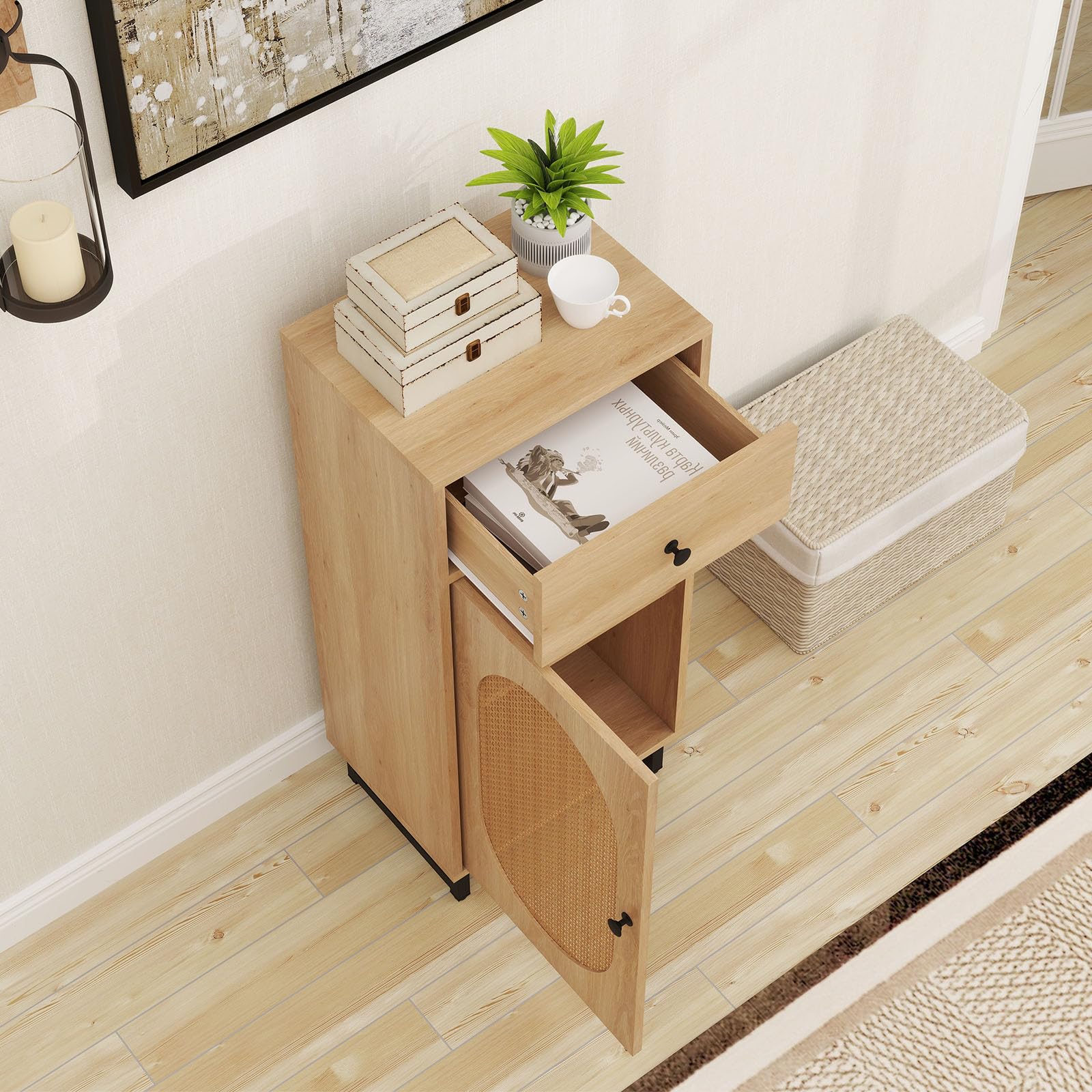 komfotteu-badezimmerschrank-mit-rattan-t-r-schublade-und-kippschutz-holz image 8