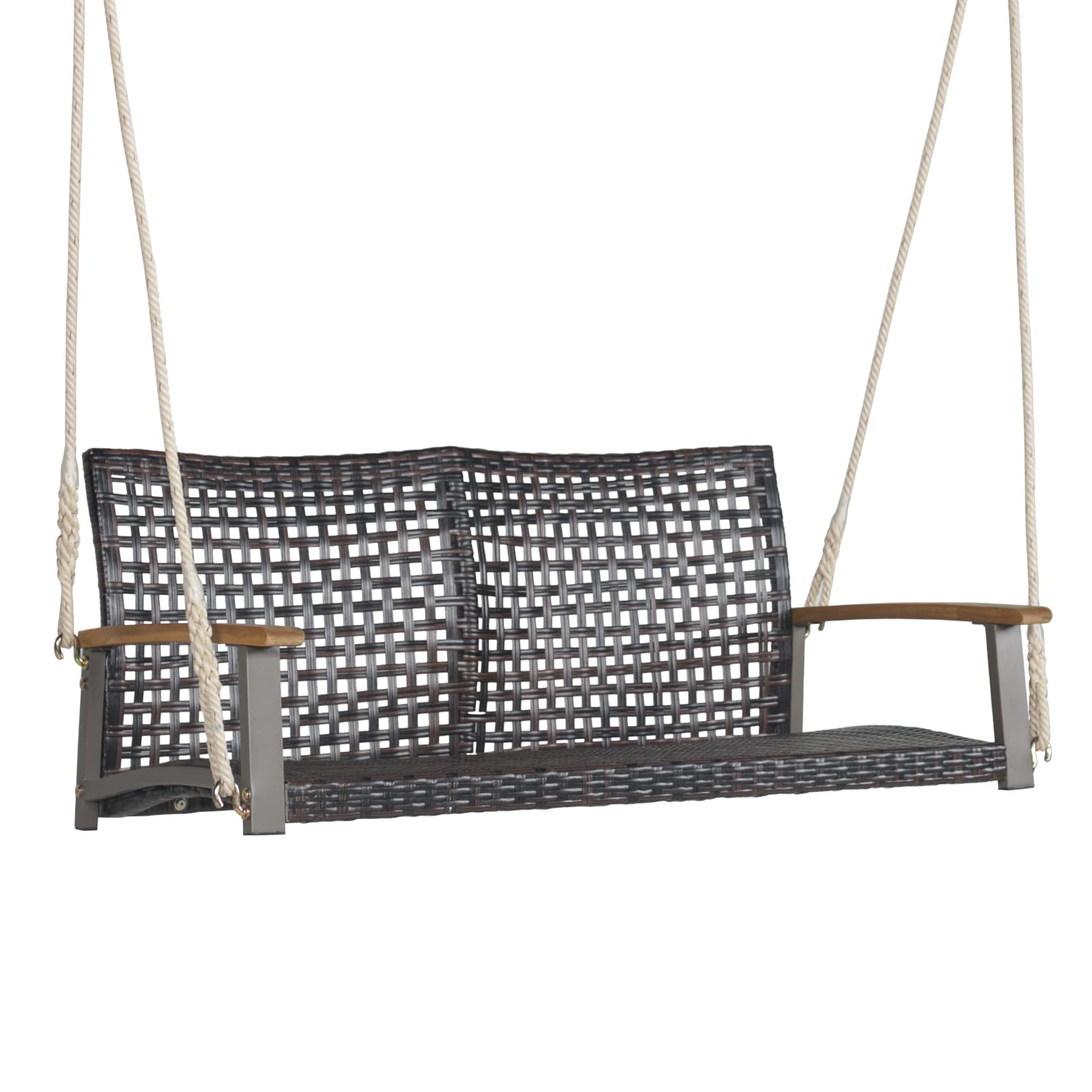 komfotteu-h-ngebank-aus-rattan-f-r-2-personen-bis-360-kg-mit-akazienholzgel-nder image 1