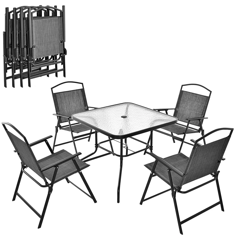 komfotteu-5-teiliges-gartenm-bel-set-mit-glastisch-und-4-textilene-klappst-hlen image 1