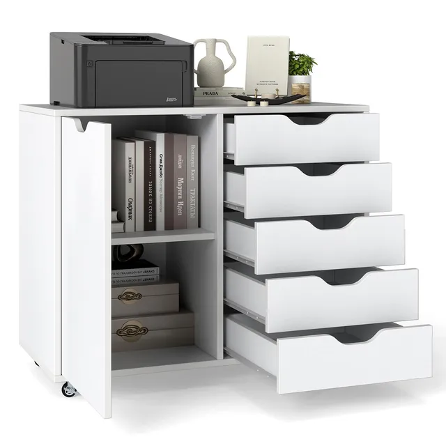 komfotteu-aktenschrank-mit-rollen-5-schubladen-79x39x65-cm-wei image 1