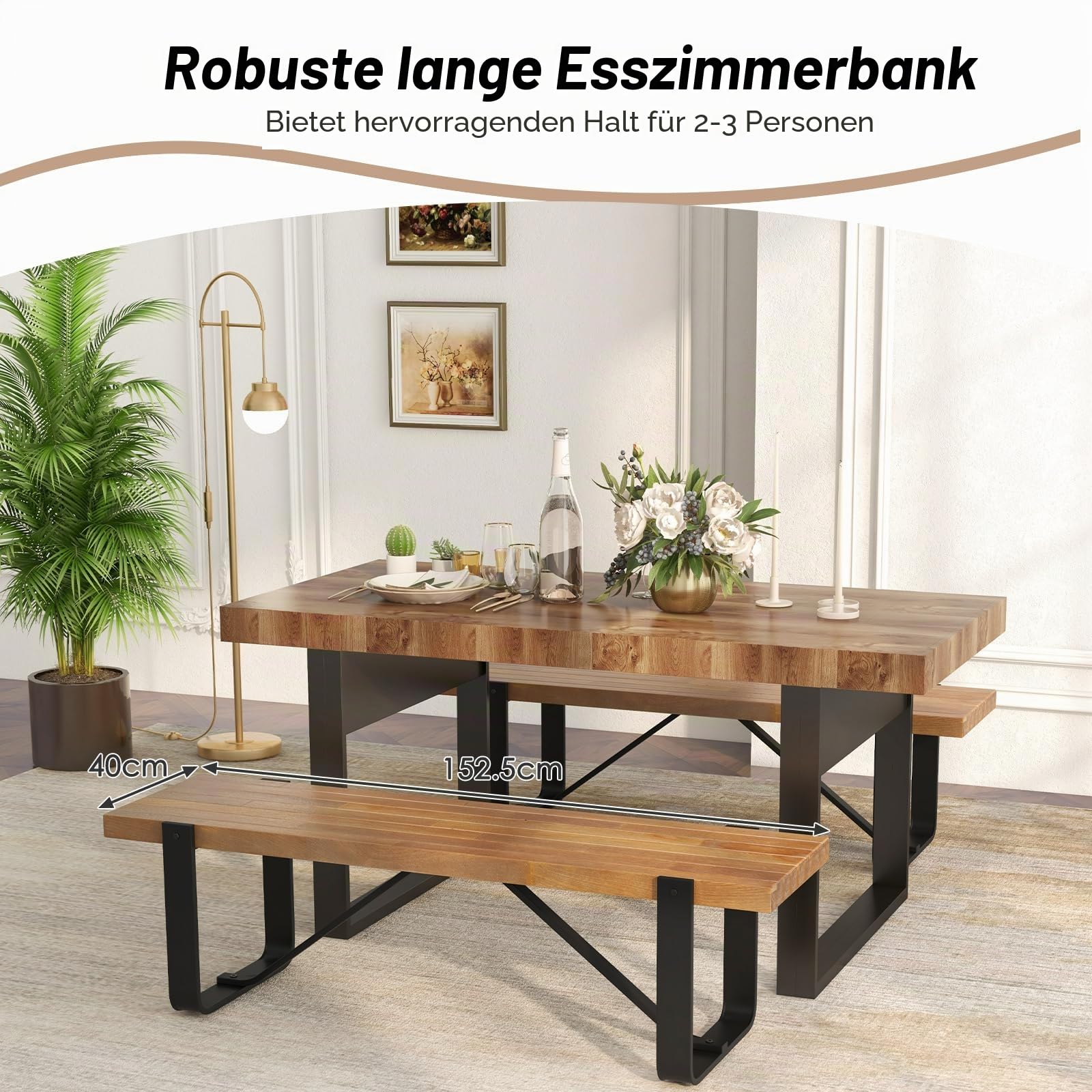 komfotteu-esszimmerbank-152-5x43-cm-sitzbank-holz-mit-u-metallbeinen-bis-300-kg image 5