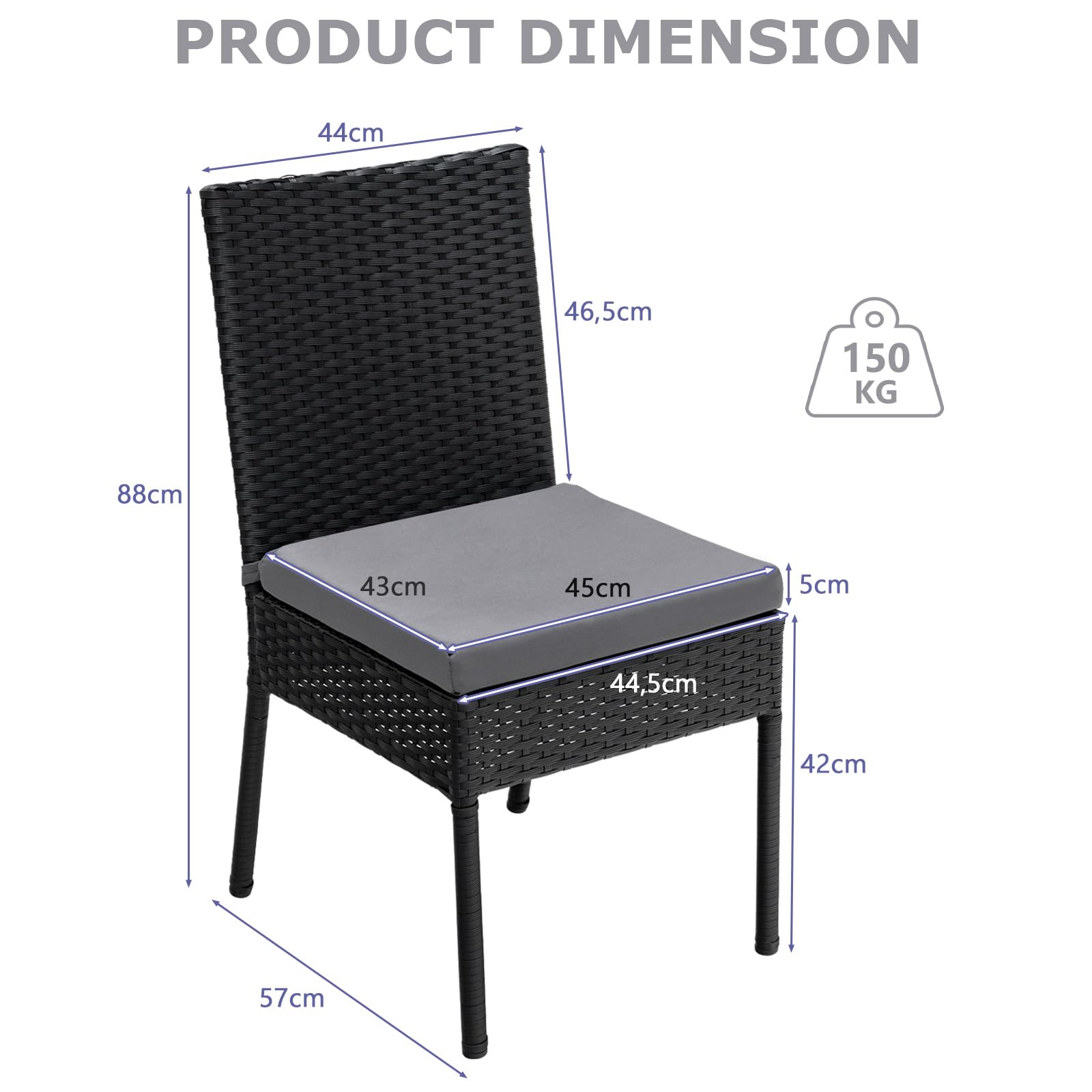 komfotteu-essstuhl-2er-set-rattan-mit-r-ckenlehne-und-kissen-schwarz-150-kg image 6