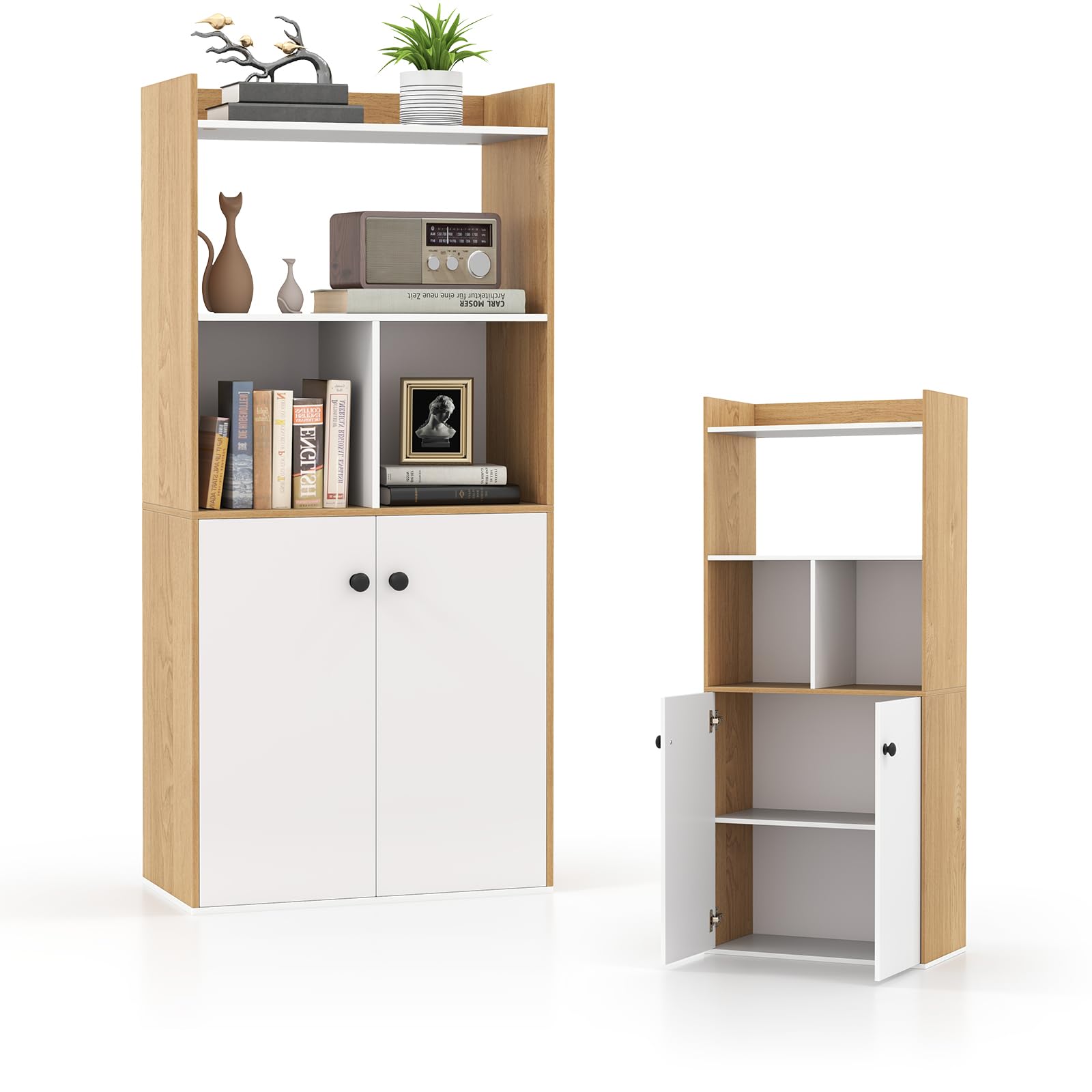 komfotteu-b-cherregal-holz-mit-t-ren-60x30x140cm-wei-natur image 1