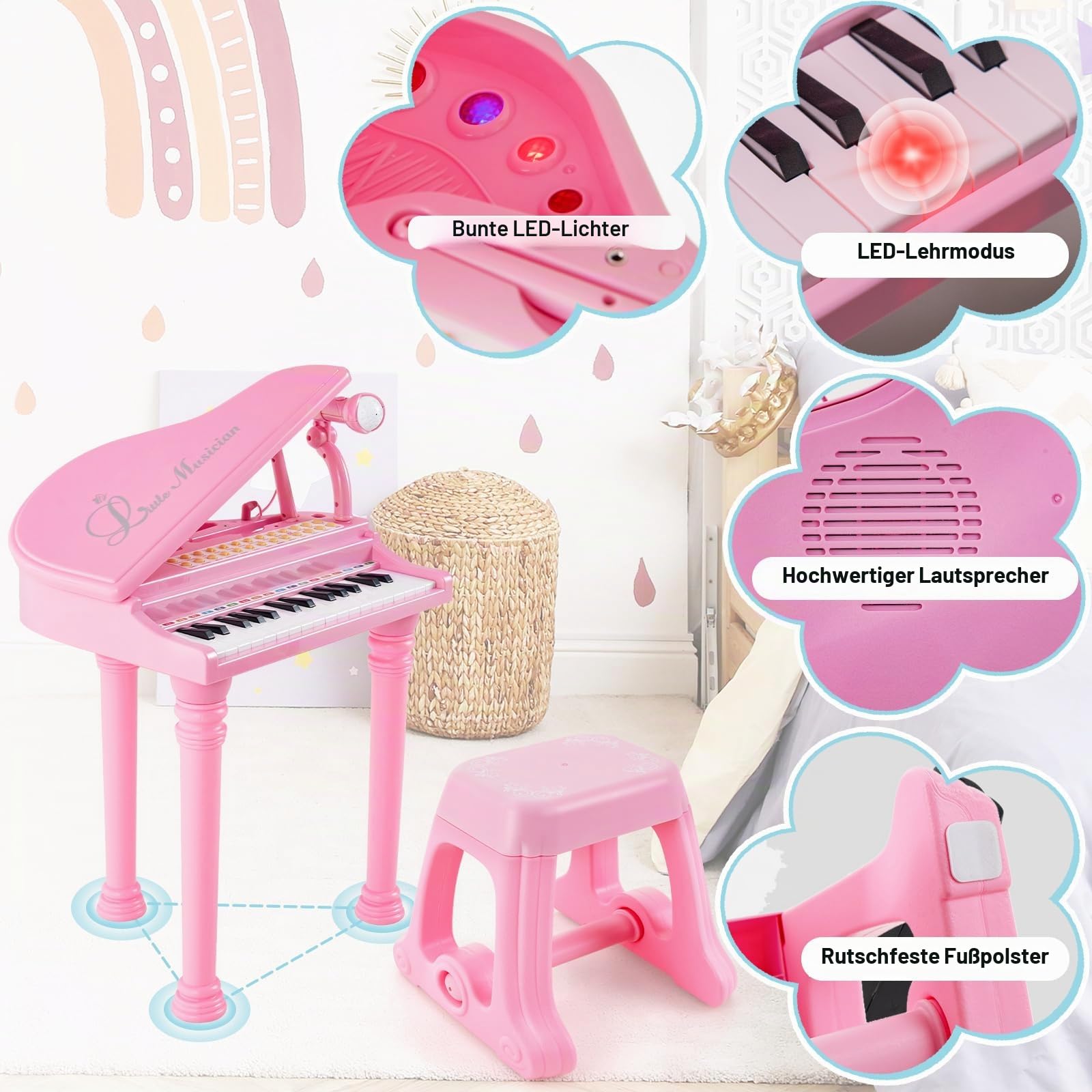 komfotteu-31-tasten-kinderklavier-set-mit-mikrofon-hocker-rosa image 4
