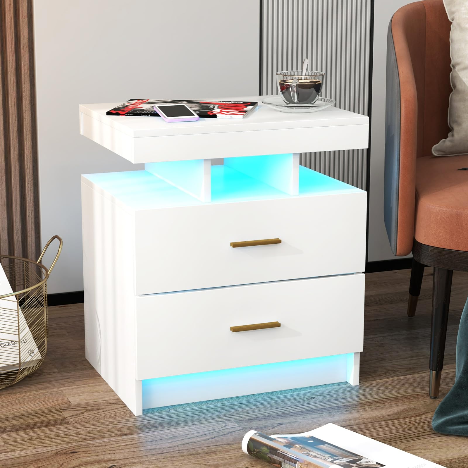 komfotteu-nachttisch-wei-mit-led-50x40x58-cm-2-schubladen image 7