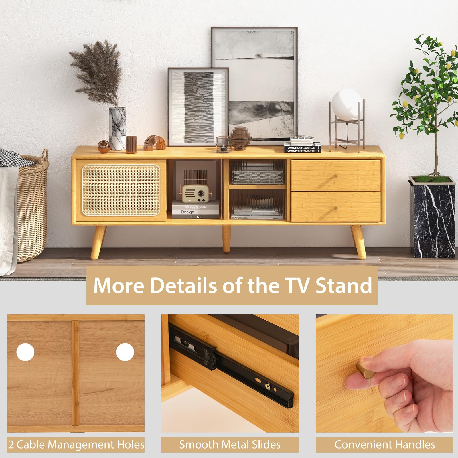 komfotteu-tv-schrank-aus-bambus-bis-65-zoll-mit-2-schubladen image 5