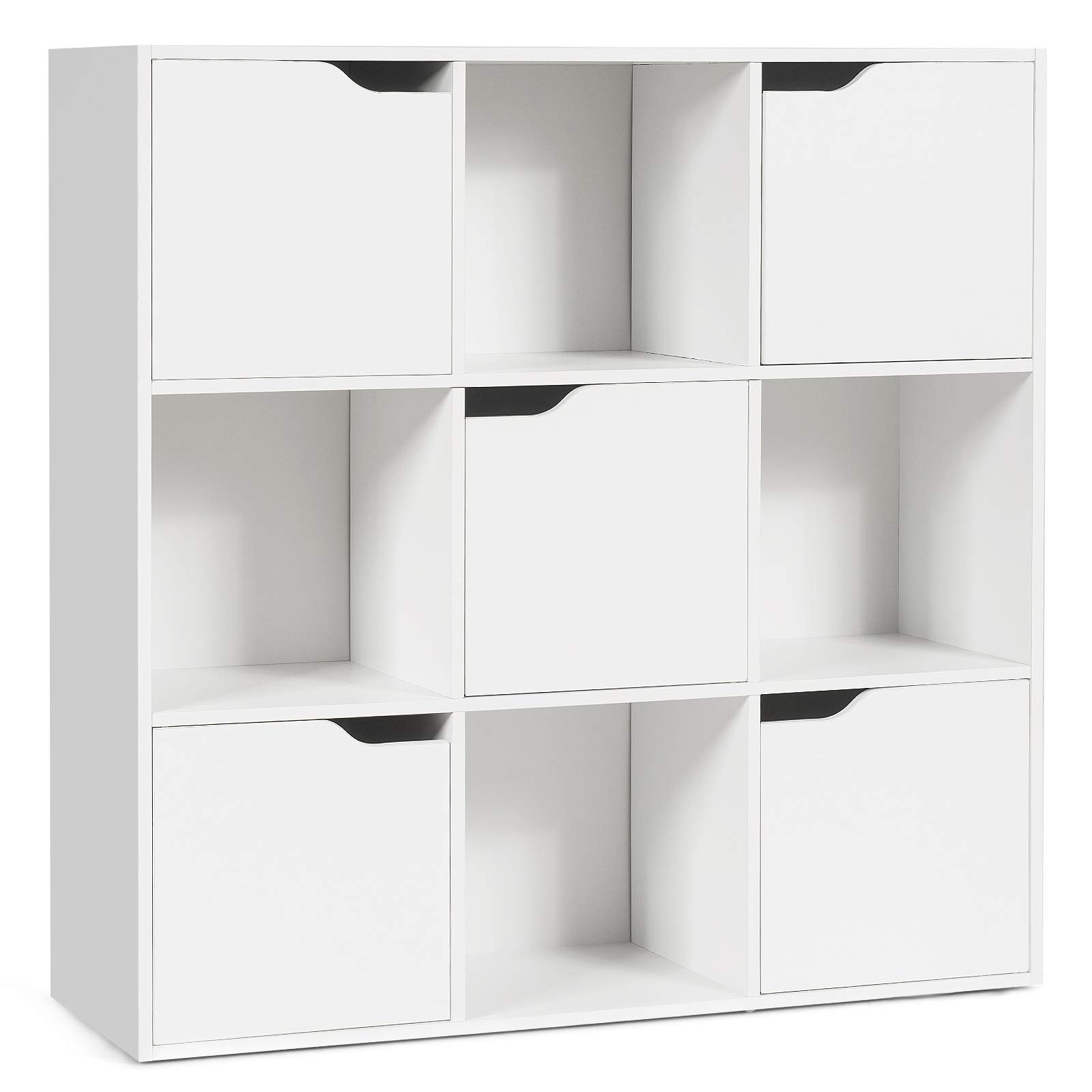 komfotteu-b-cherregal-3-ebenen-mit-9-f-chern-und-t-ren-90-x-29-x-90-cm-wei image 8