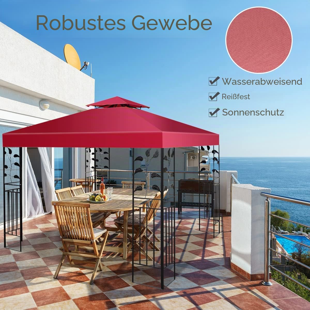 komfotteu-pavillondach-ersatzdach-3x3m-doppeldach-wasserdicht-weinrot image 3