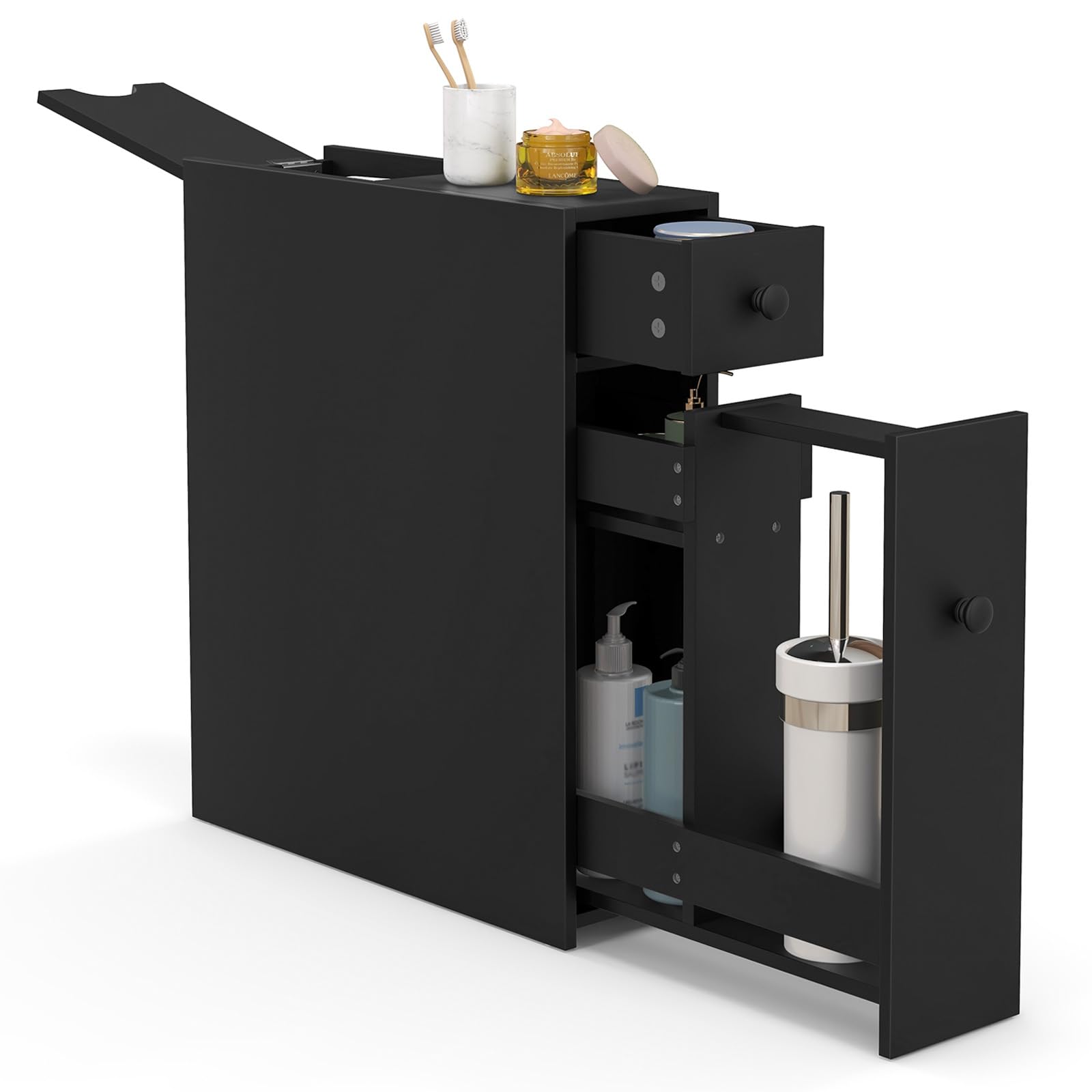 komfotteu-nischenschrank-nischenregal-holz-16x48x58-cm-schwarz-2-schubladen image 1