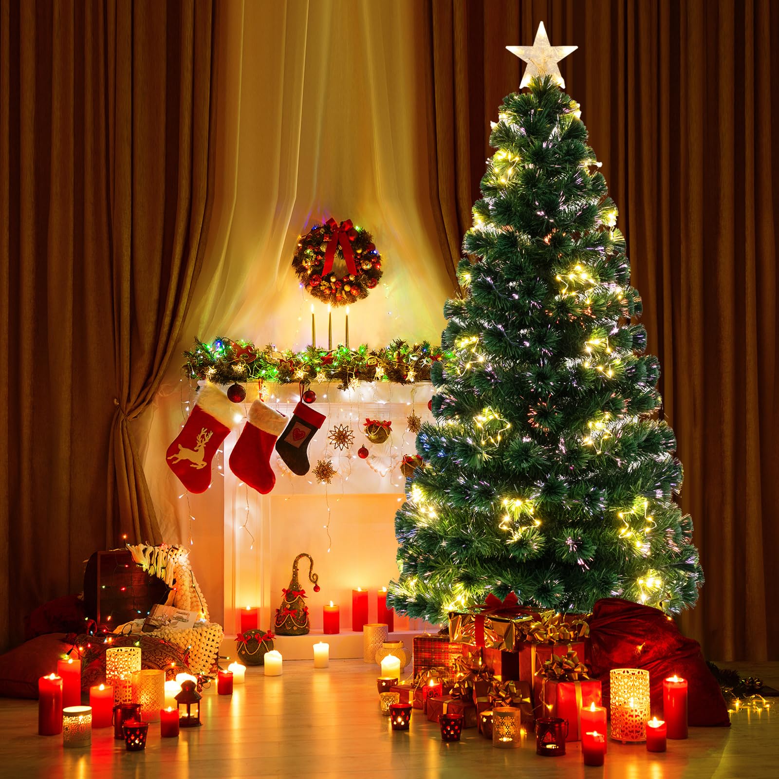 komfotteu-k-nstlicher-weihnachtsbaum-180-cm-mit-36-sternlichtern-230-spitzen image 2