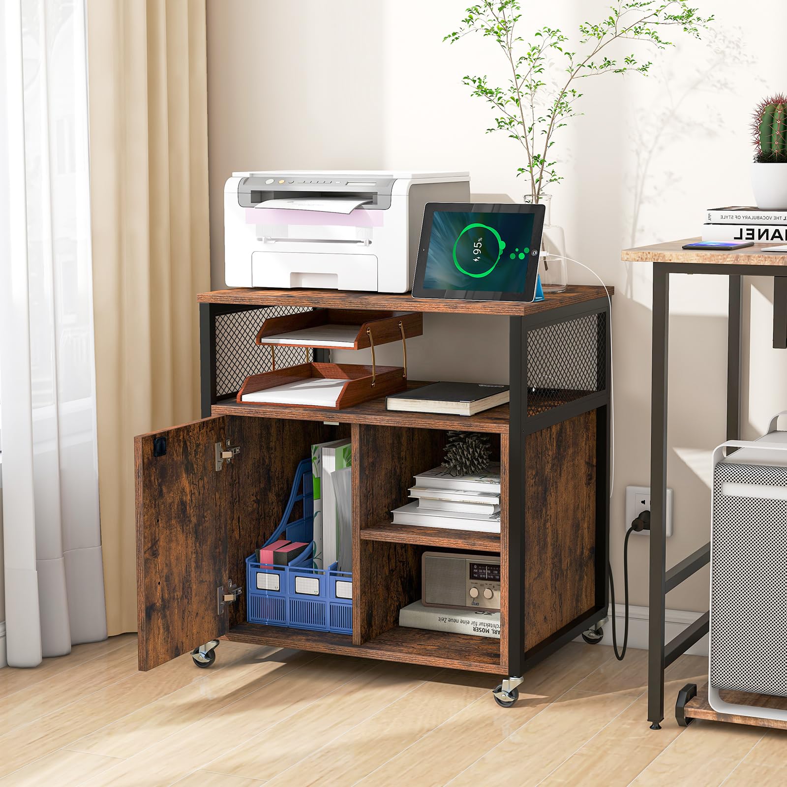 komfotteu-rollcontainer-braun-mit-ladestation-usb-typ-c-und-schloss image 7