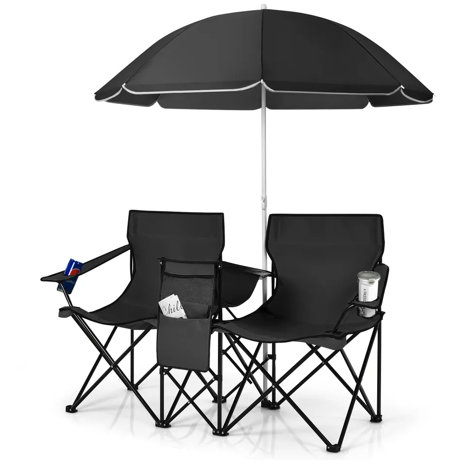 komfotteu-campingstuhl-klappbar-f-r-2-personen-mit-sonnendach-k-hltasche-und-sei image 1