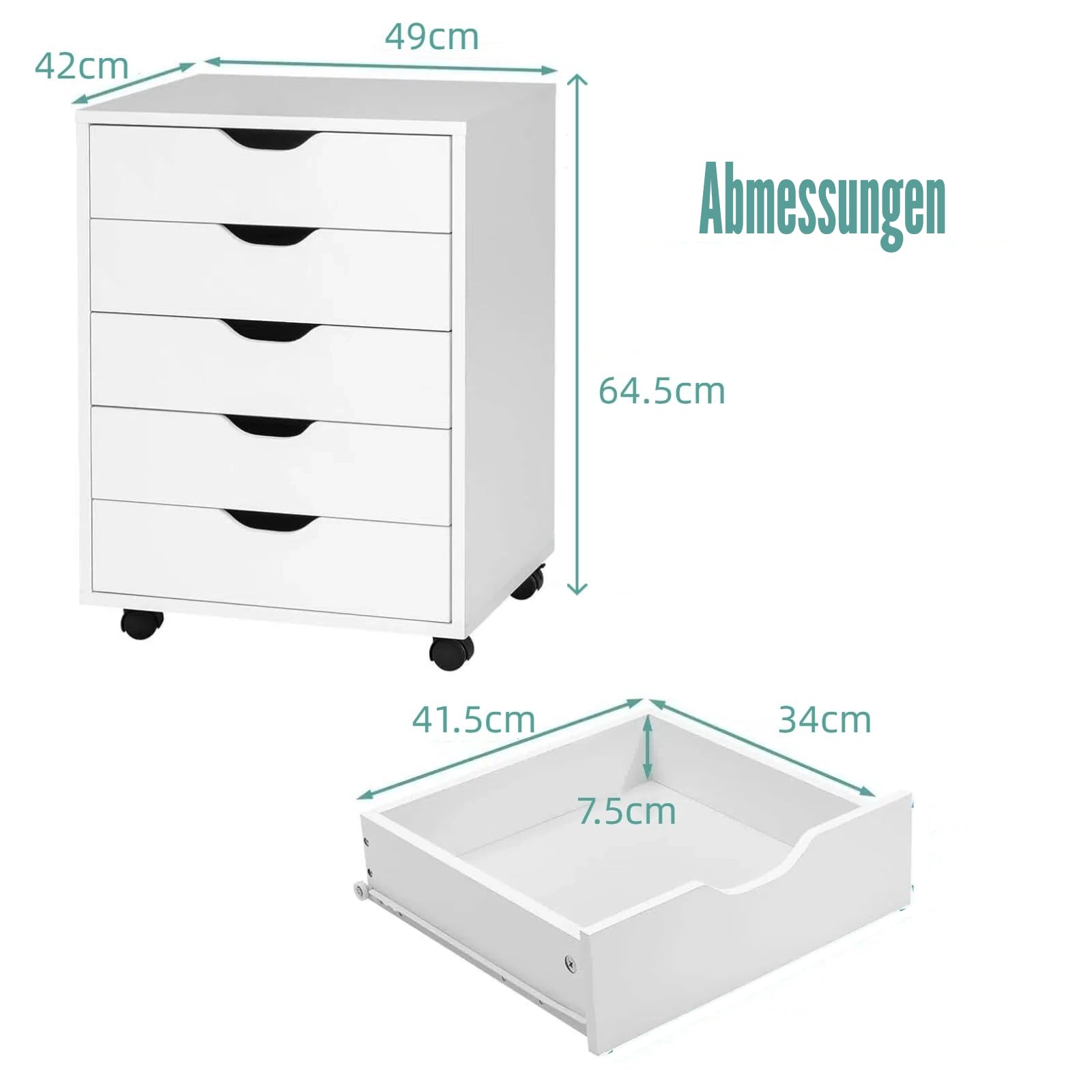 komfotteu-rollcontainer-mit-5-schubladen-r-dern-mobiler-b-roschrank image 3