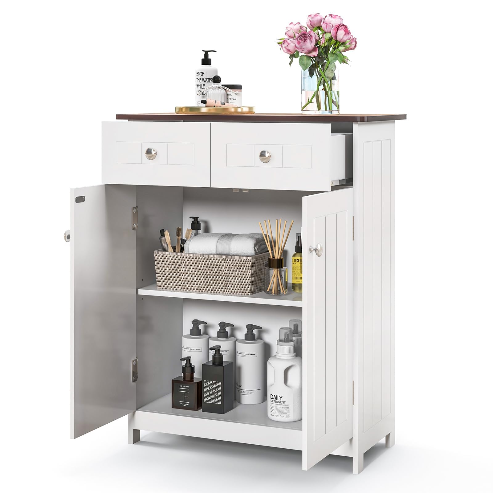 komfotteu-badzimmerschrank-wei-60x30x75-cm-mit-2-schubladen-2-t-ren-verstellbare image 1