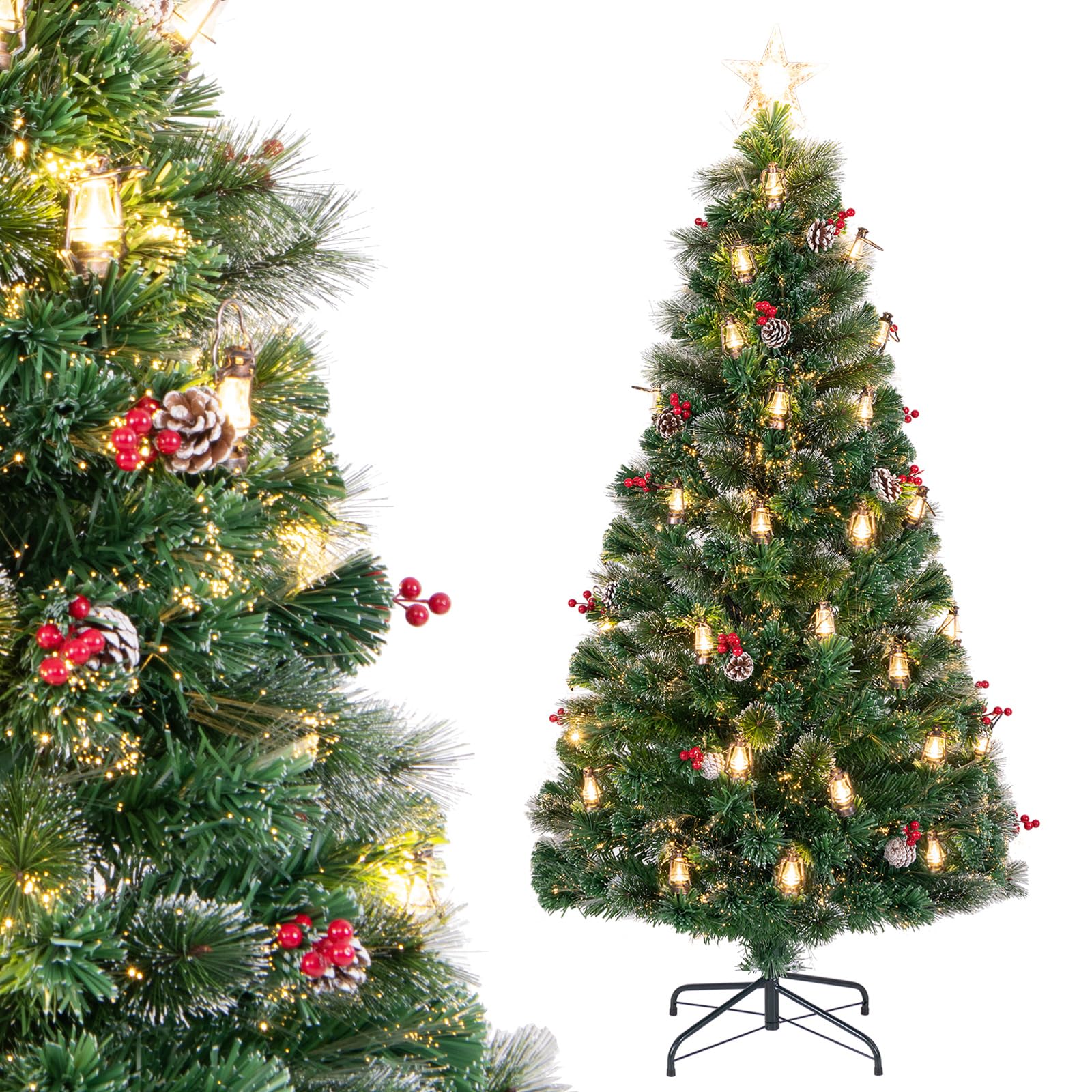 komfotteu-k-nstlicher-weihnachtsbaum-mit-led-lichtern-150-cm-tannenbaum-mit-beer image 8