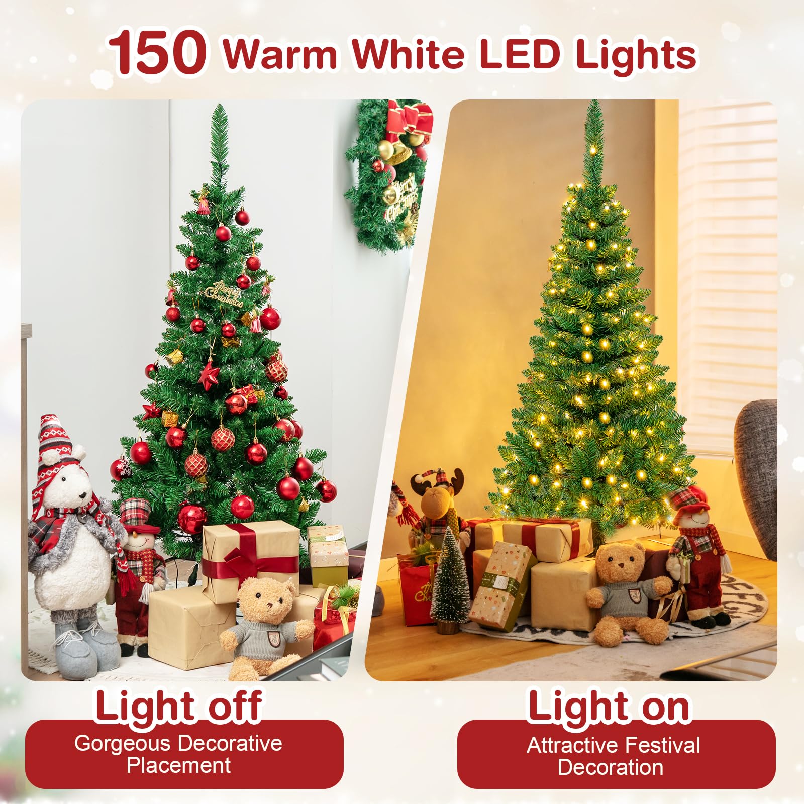 komfotteu-k-nstlicher-weihnachtsbaum-mit-led-135-cm-226-spitzen image 5