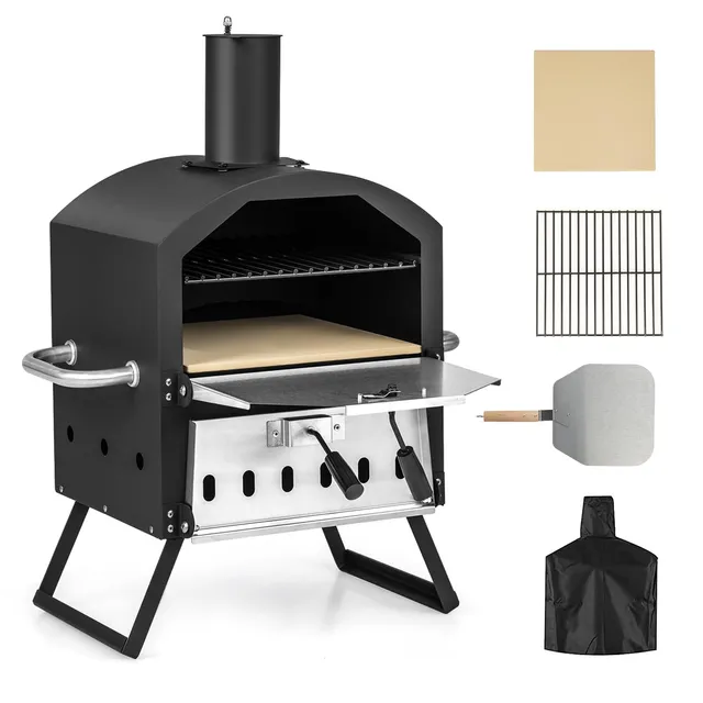 komfotteu-pizzaofen-outdoor-2-stufig-holzofen-edelstahl-mit-zubeh-r image 1