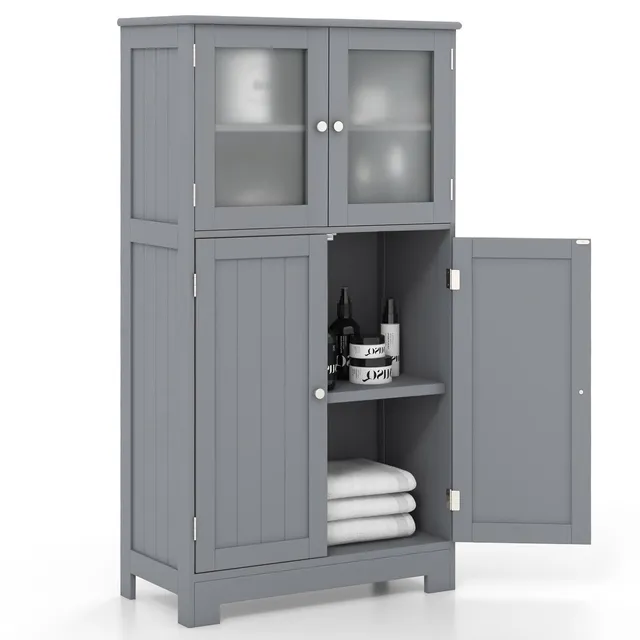 komfotteu-badezimmerschrank-mit-2-t-ren-60-x-30-x-109-cm-grau image 1