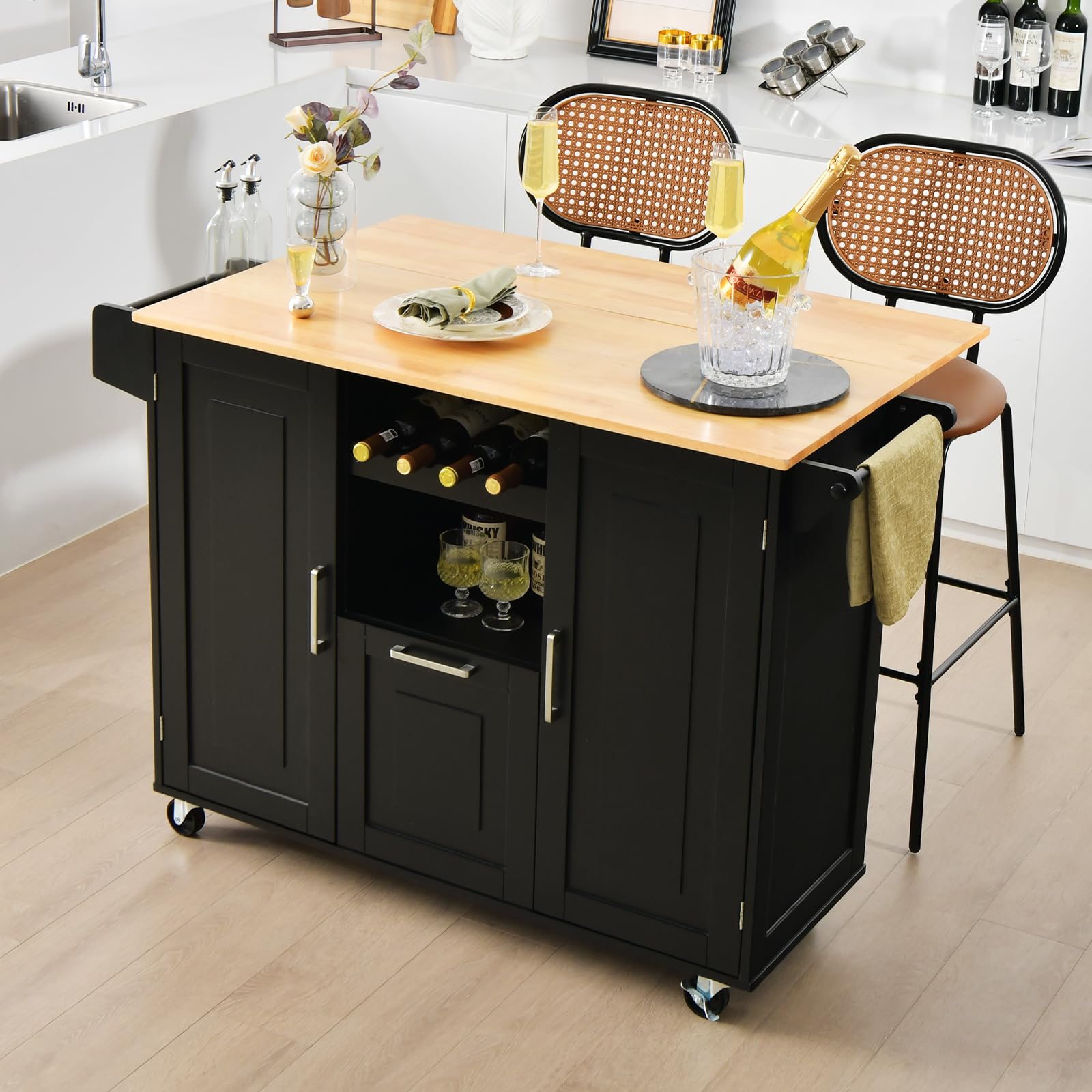 komfotteu-mobile-k-cheninsel-130x45x90cm-schwarz-mit-rollen-und-klapptisch image 2