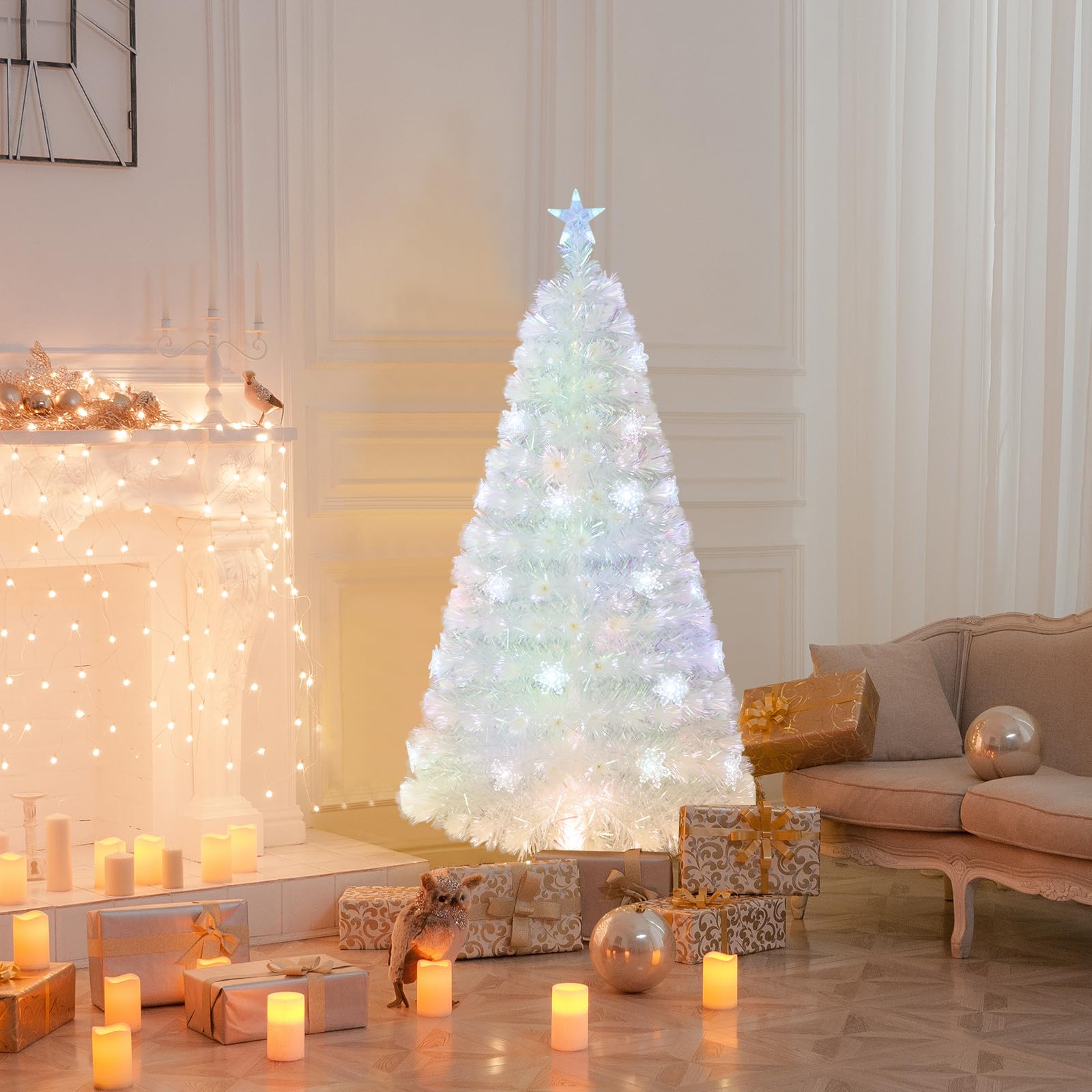 komfotteu-k-nstlicher-weihnachtsbaum-wei-150-cm-mit-led-beleuchtung image 7