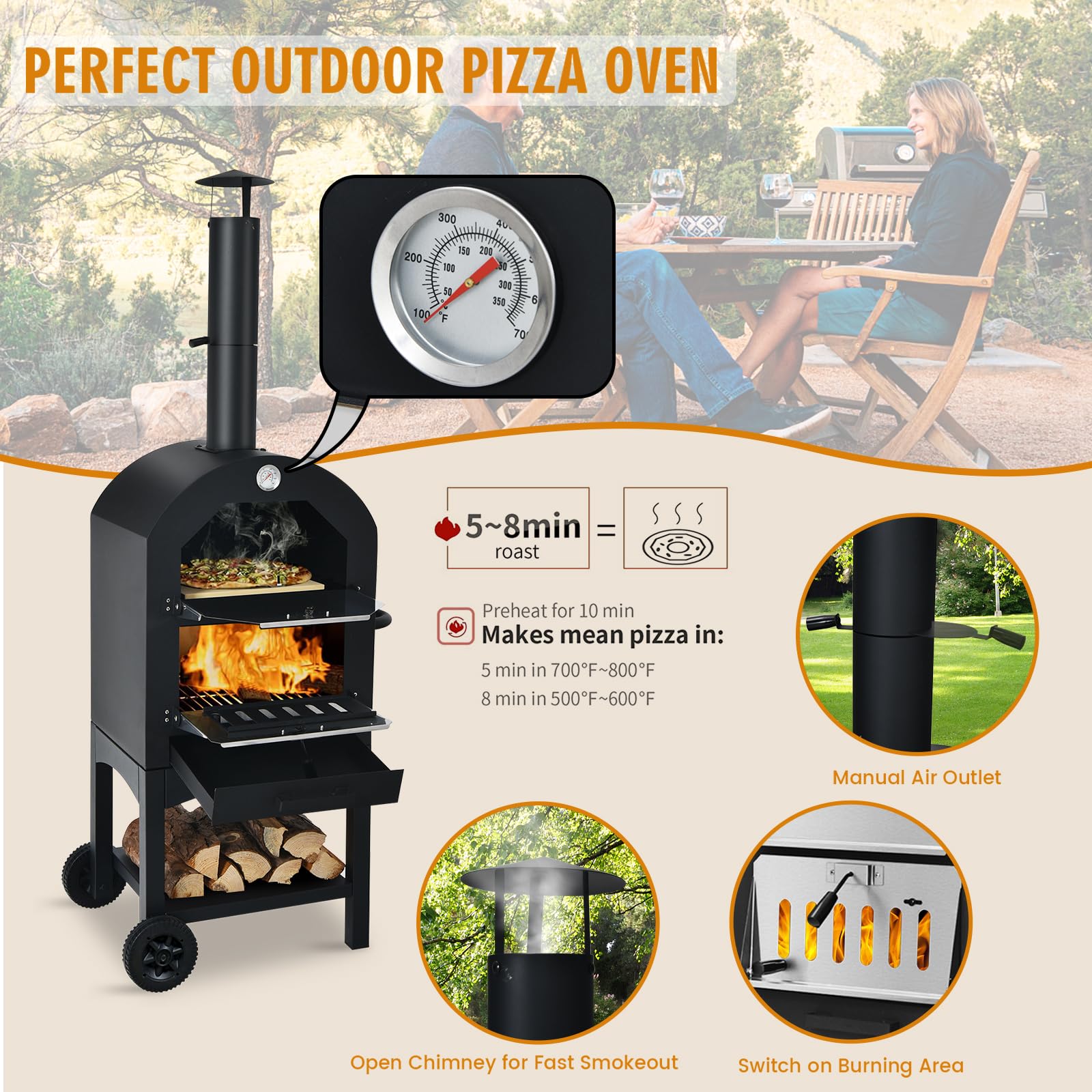 komfotteu-pizzaofen-f-r-au-enbereich-holzofen-eisen-2-ebenen-mit-pizzastein image 3