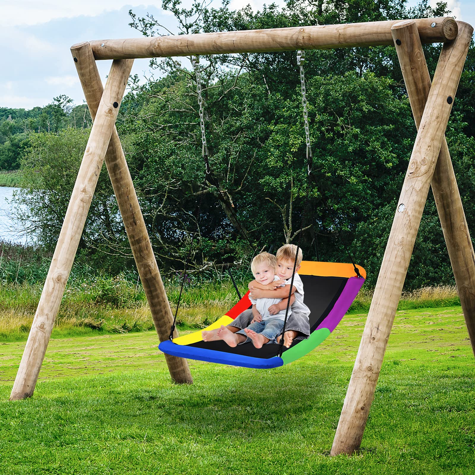 komfotteu-nestschaukel-mit-verstellbaren-seilen-outdoor-schaukel-bis-150-kg image 2