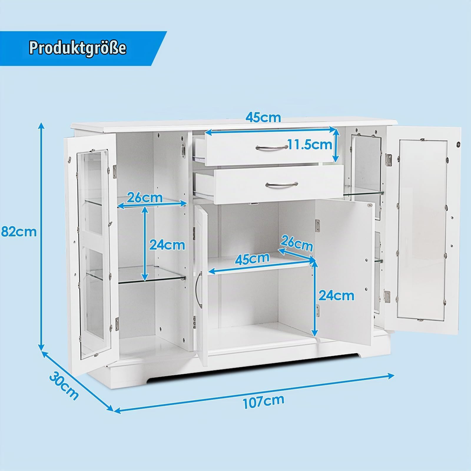 komfotteu-sideboard-wei-mit-glast-ren-und-schubladen-107-x-30-x-82-cm image 3