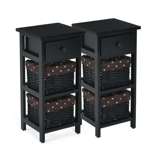 komfotteu-nachttisch-2er-set-schwarz-28x26x60-cm-beistelltisch-mit-schublade-und image 1