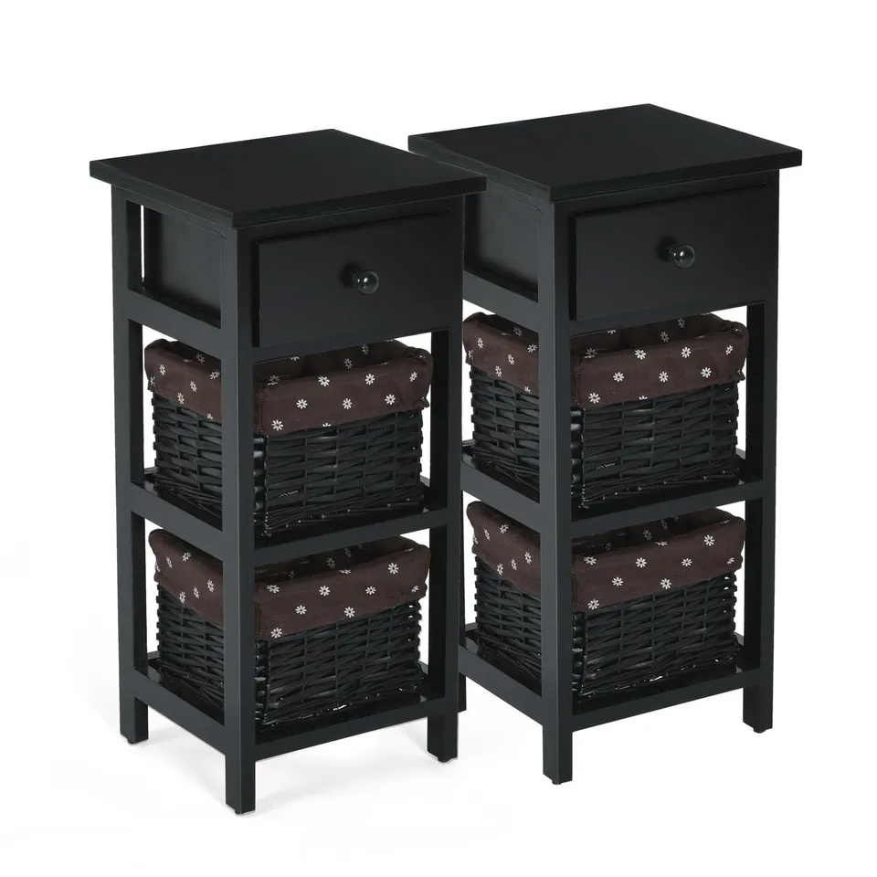 komfotteu-nachttisch-2er-set-schwarz-28x26x60-cm-beistelltisch-mit-schublade-und image 1