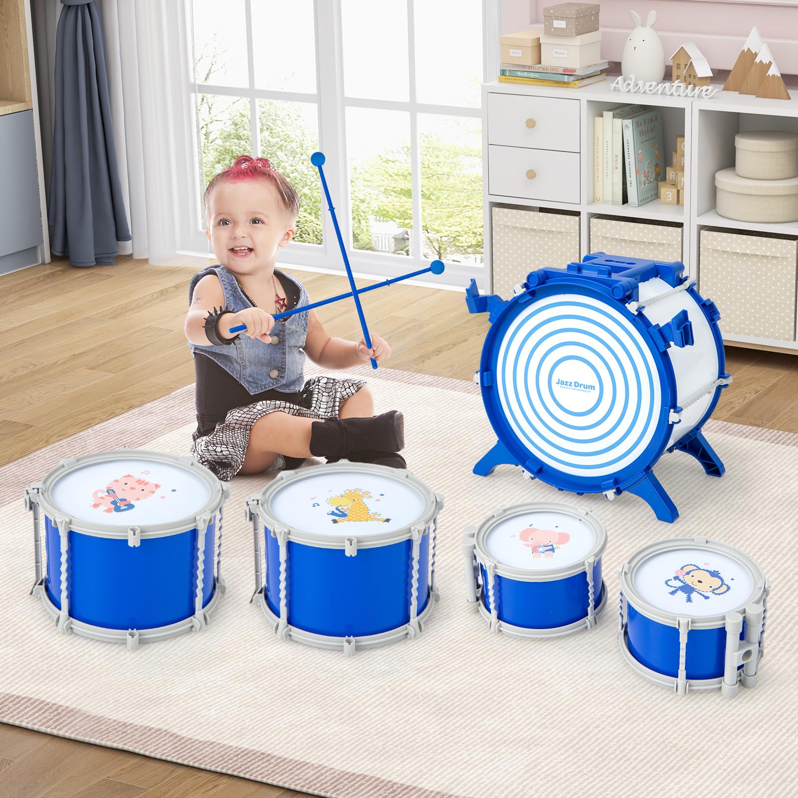 komfotteu-jazz-schlagzeug-f-r-kinder-ab-3-jahren-5-trommeln-mit-hocker-blau image 7