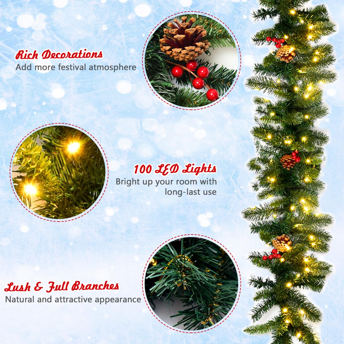 komfotteu-weihnachtsgirlande-270-cm-tannengirlande-mit-100-led image 3