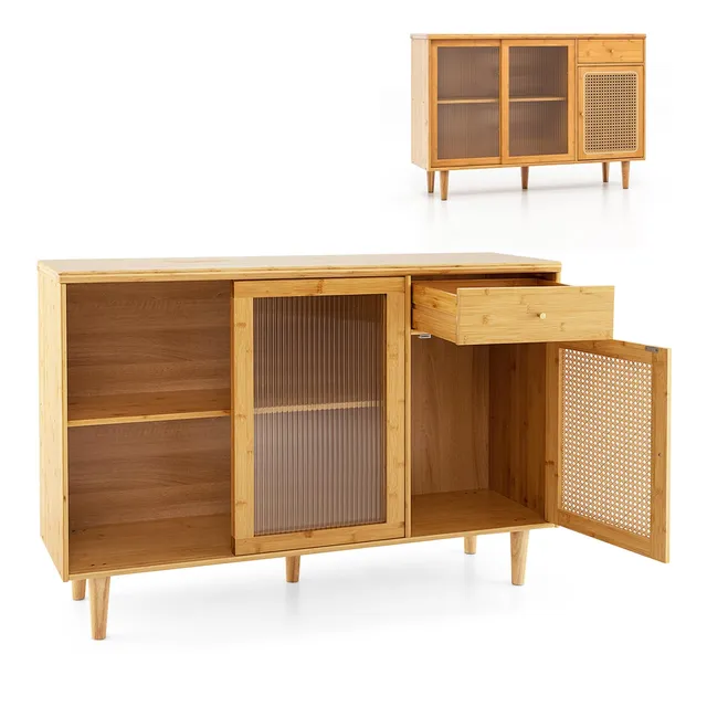 komfotteu-sideboard-bambus-rattan-120x35x83-cm-k-chenbuffet-natur image 1