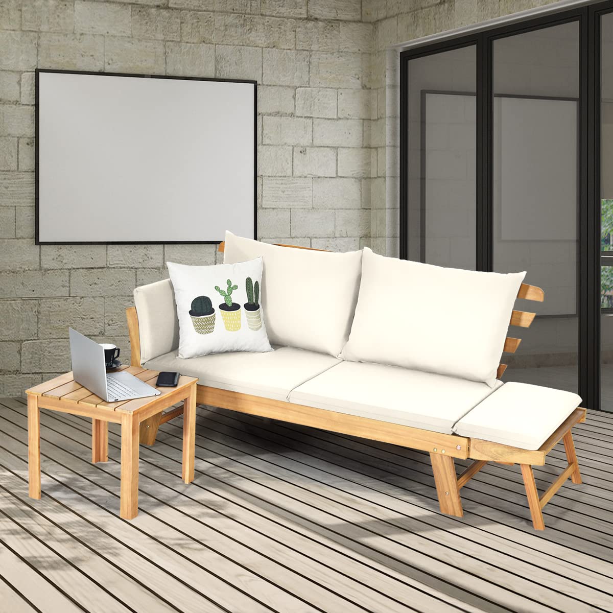 komfotteu-gartensofa-aus-holz-wei-bank-sonnenliege-2-personen image 2