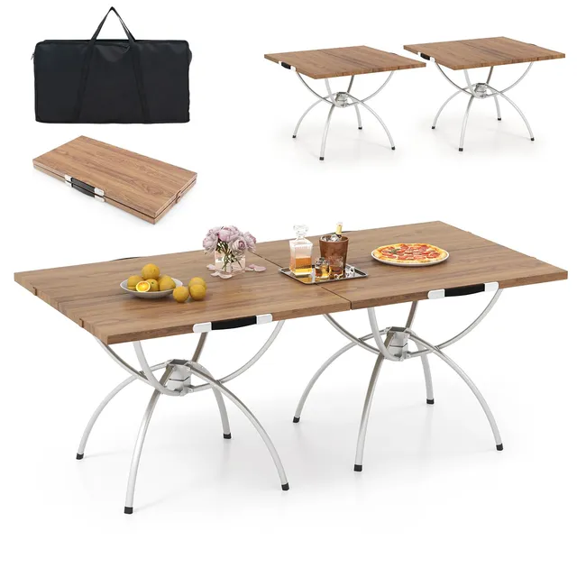 komfotteu-campingtisch-2-in-1-ausziehbar-120x60-cm-alu-holz image 1