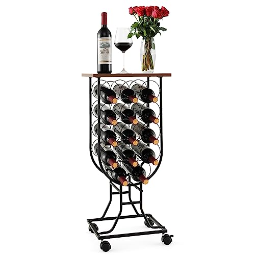 komfotteu-weinregal-mit-rollen-f-r-14-flaschen-metall-mit-holzplatte image 7