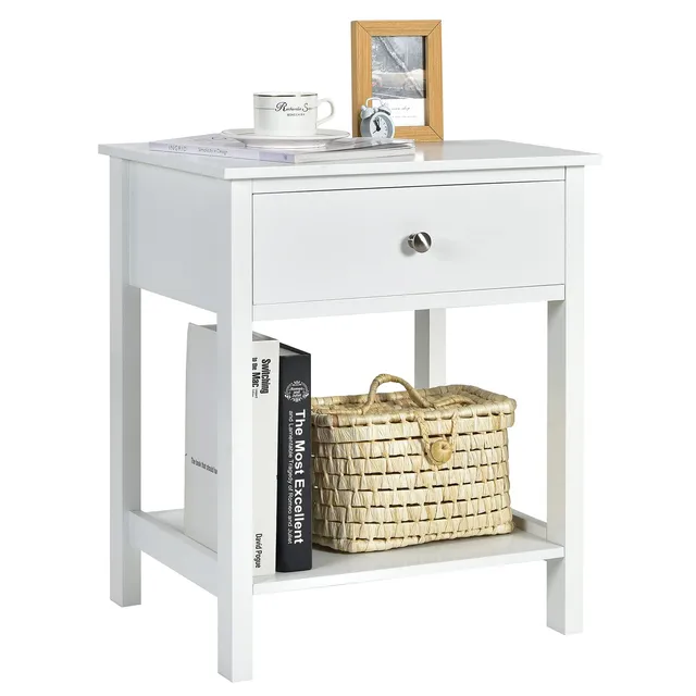 komfotteu-nachttisch-mit-schublade-beistelltisch-modern-wei-48-x-40-x-58-cm image 1