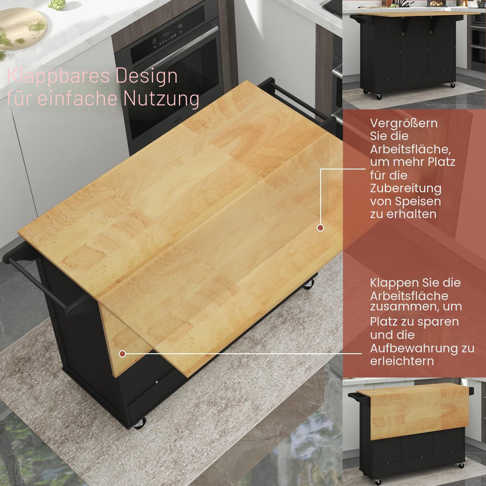 komfotteu-mobile-k-cheninsel-130x45x90cm-schwarz-mit-rollen-und-klapptisch image 3