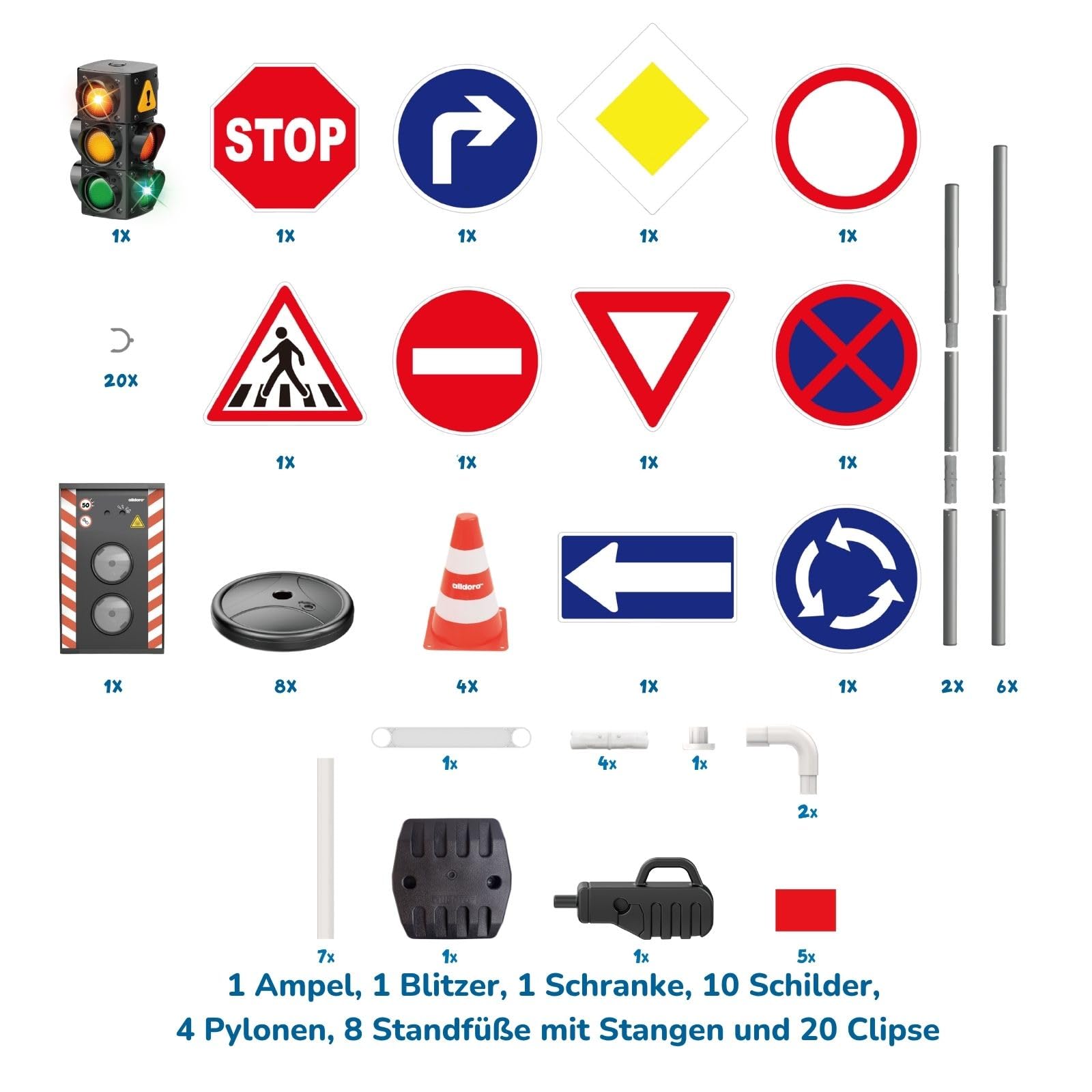 alldoro-xxl-verkehrsset-mit-10-schildern-ampel-schranke-blitzer-pylonen image 7