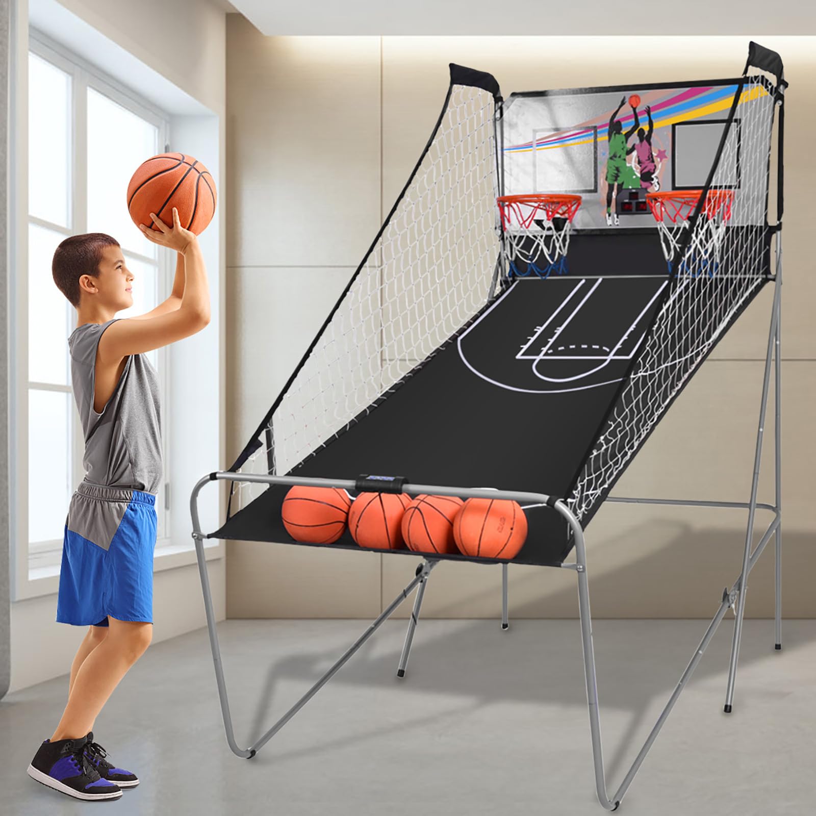 komfotteu-basketballautomat-klappbar-mit-2-k-rben-grau image 8
