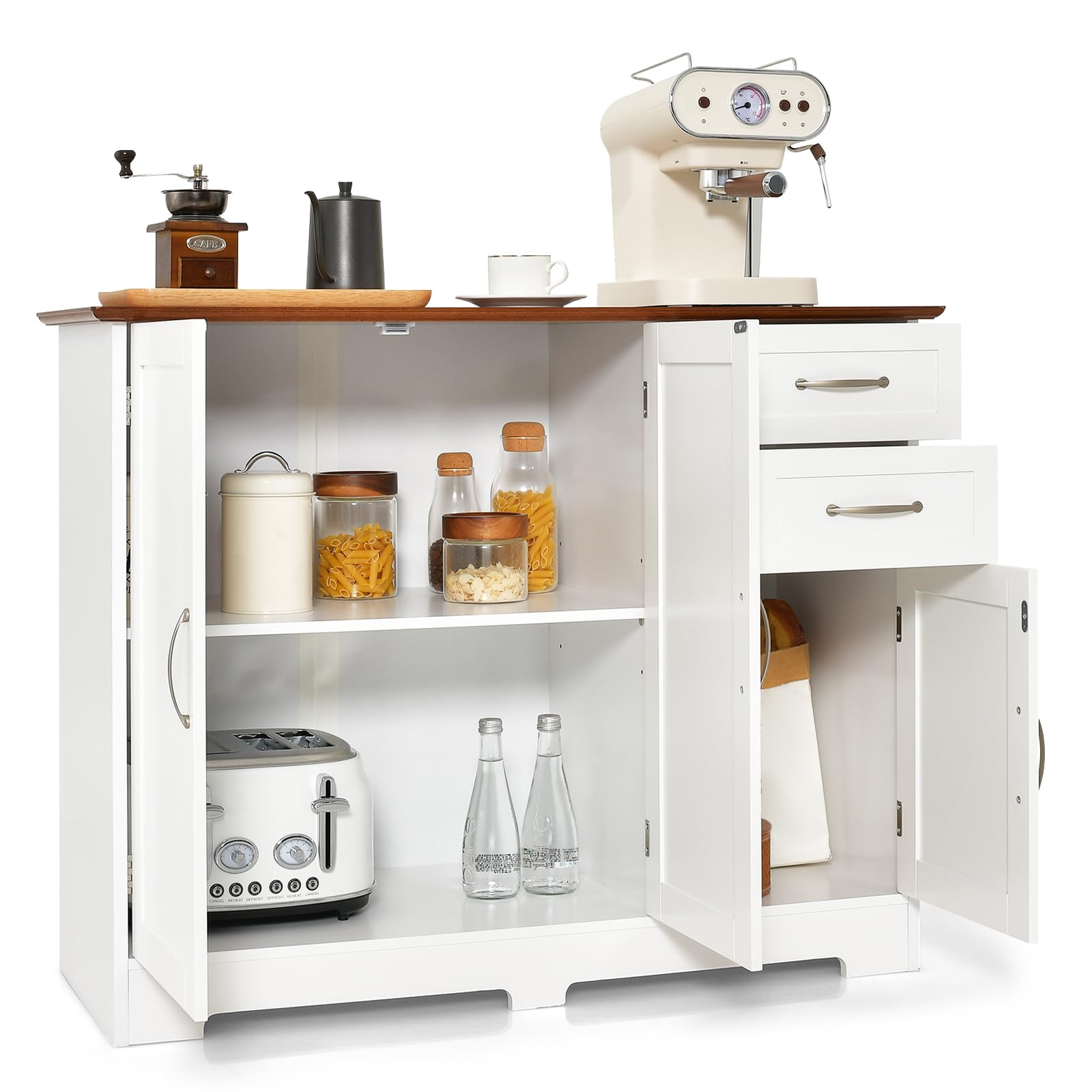 komfotteu-k-chenschrank-buffetschrank-sideboard-100x40x78cm-wei-mit-2-schubladen image 1