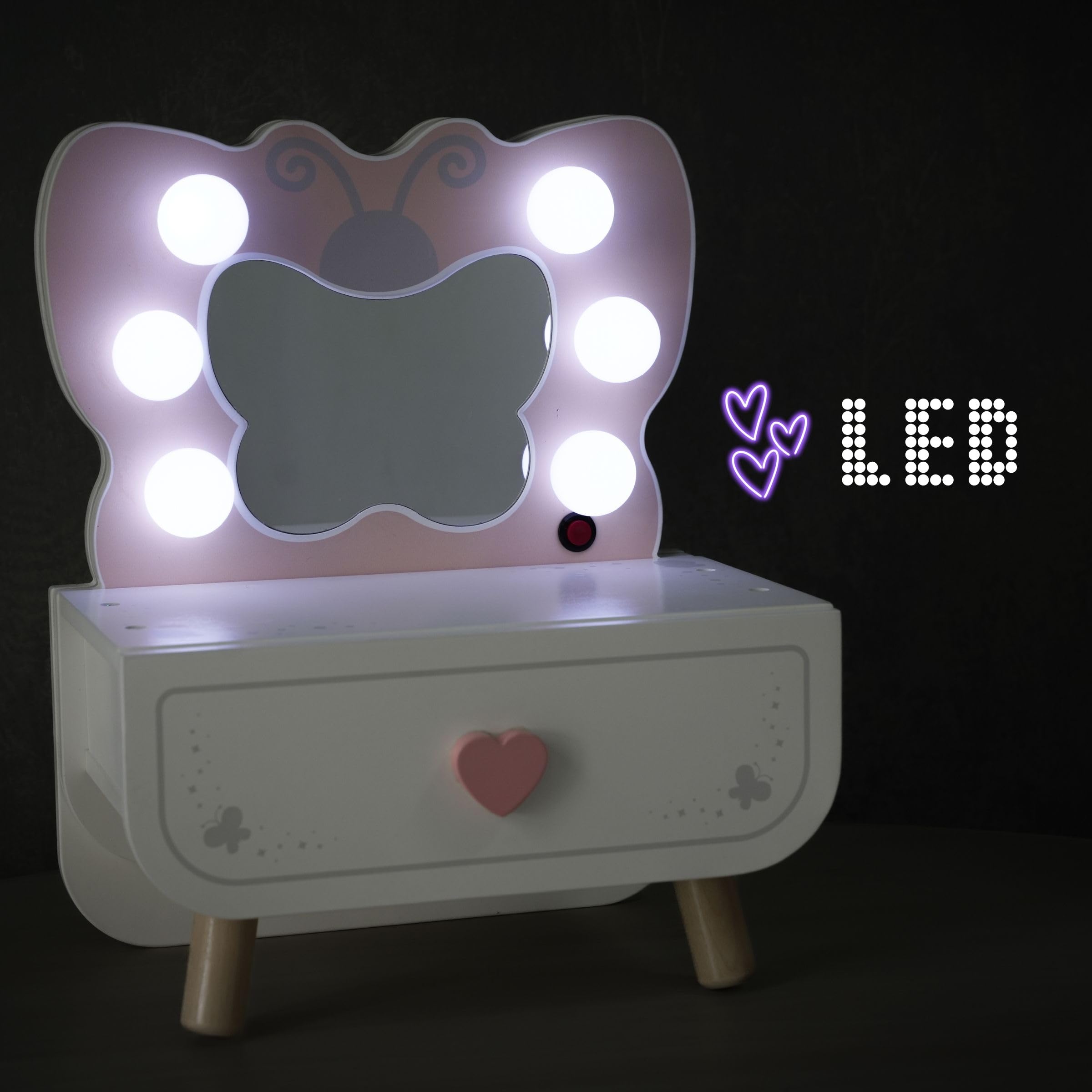 mamabrum-holz-mini-schminktisch-f-r-kinder-3-mit-led-schmetterling-spiegel image 8