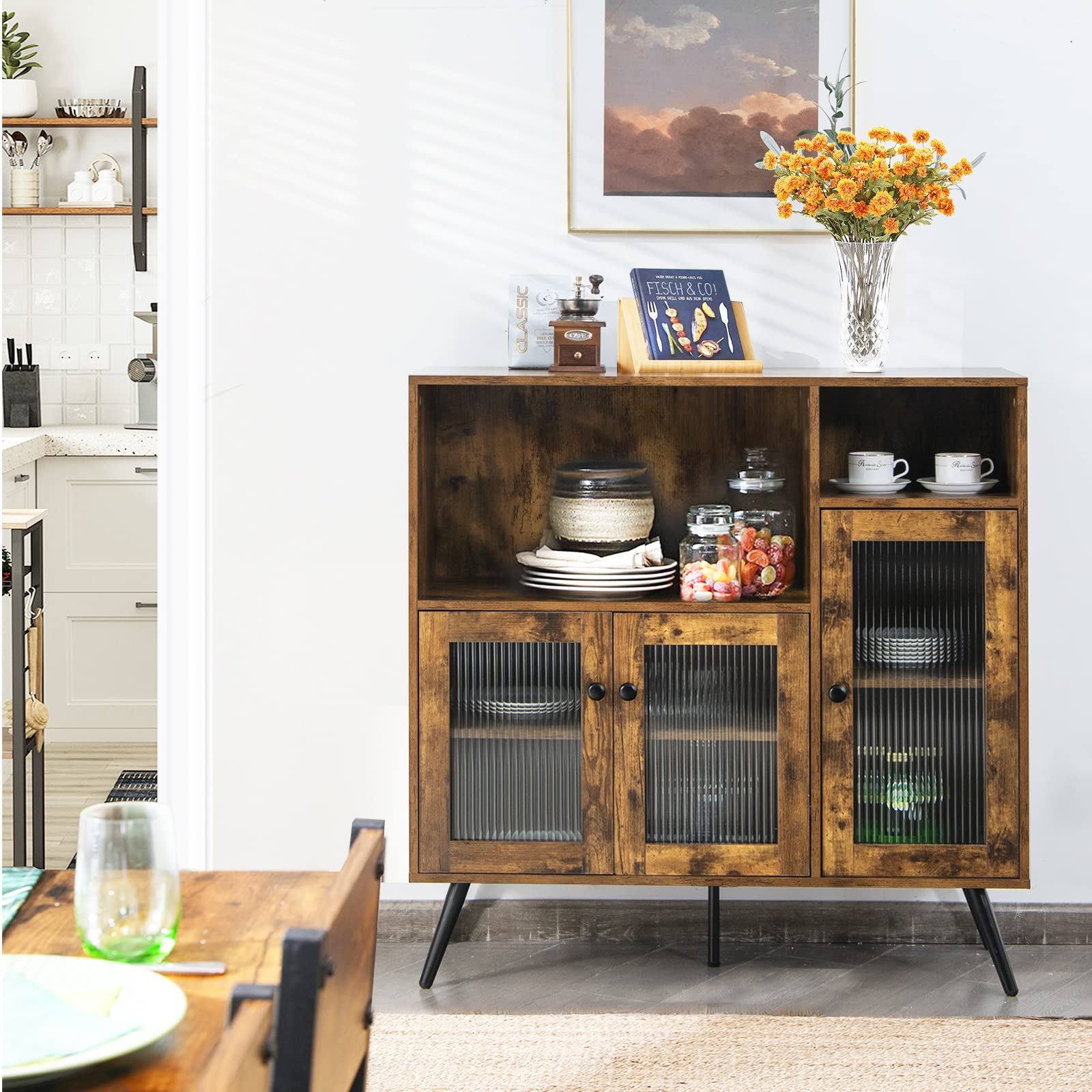 komfotteu-buffet-sideboard-mit-3-glast-ren-100x39-5x100-cm-braun image 6