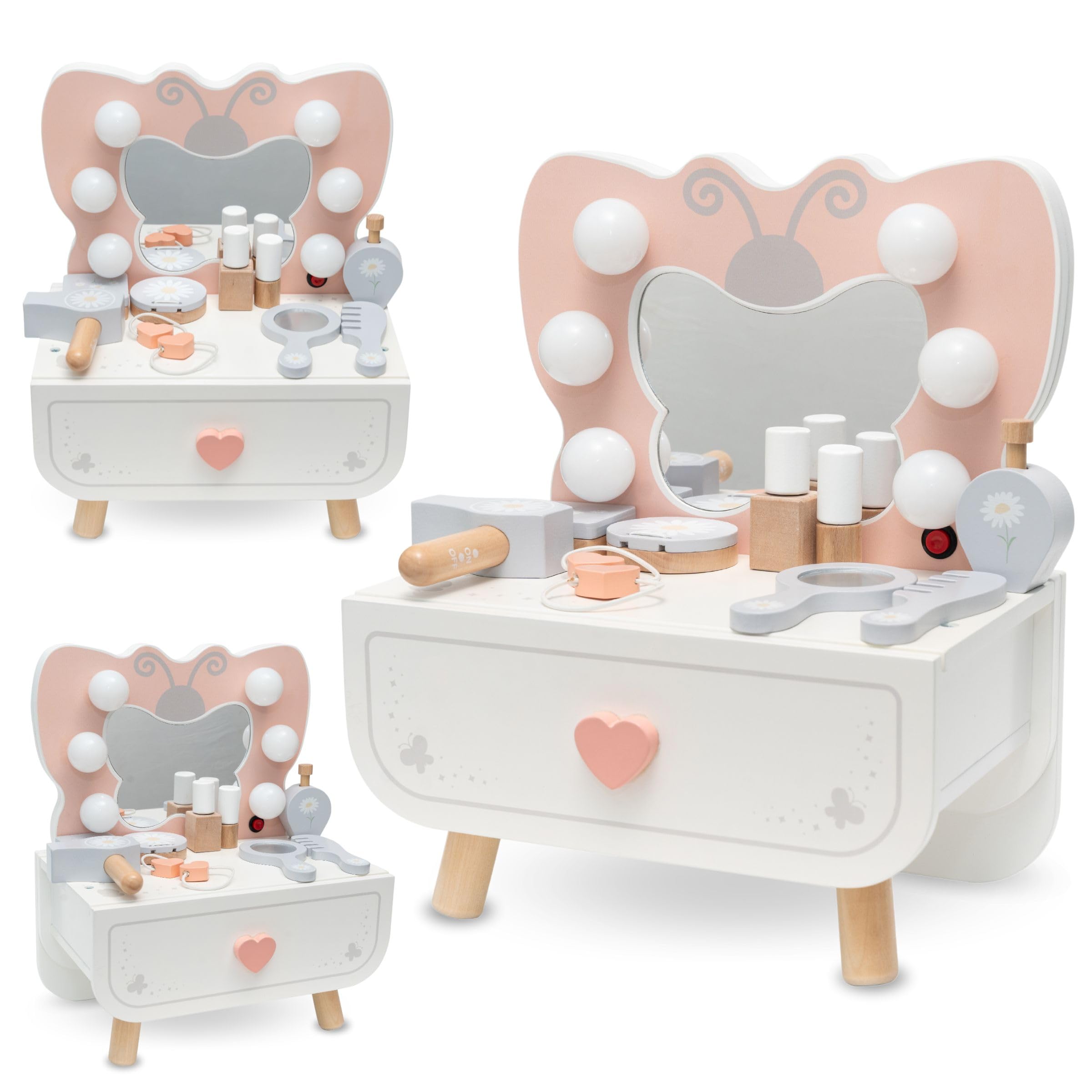 mamabrum-holz-mini-schminktisch-f-r-kinder-3-mit-led-schmetterling-spiegel image 2