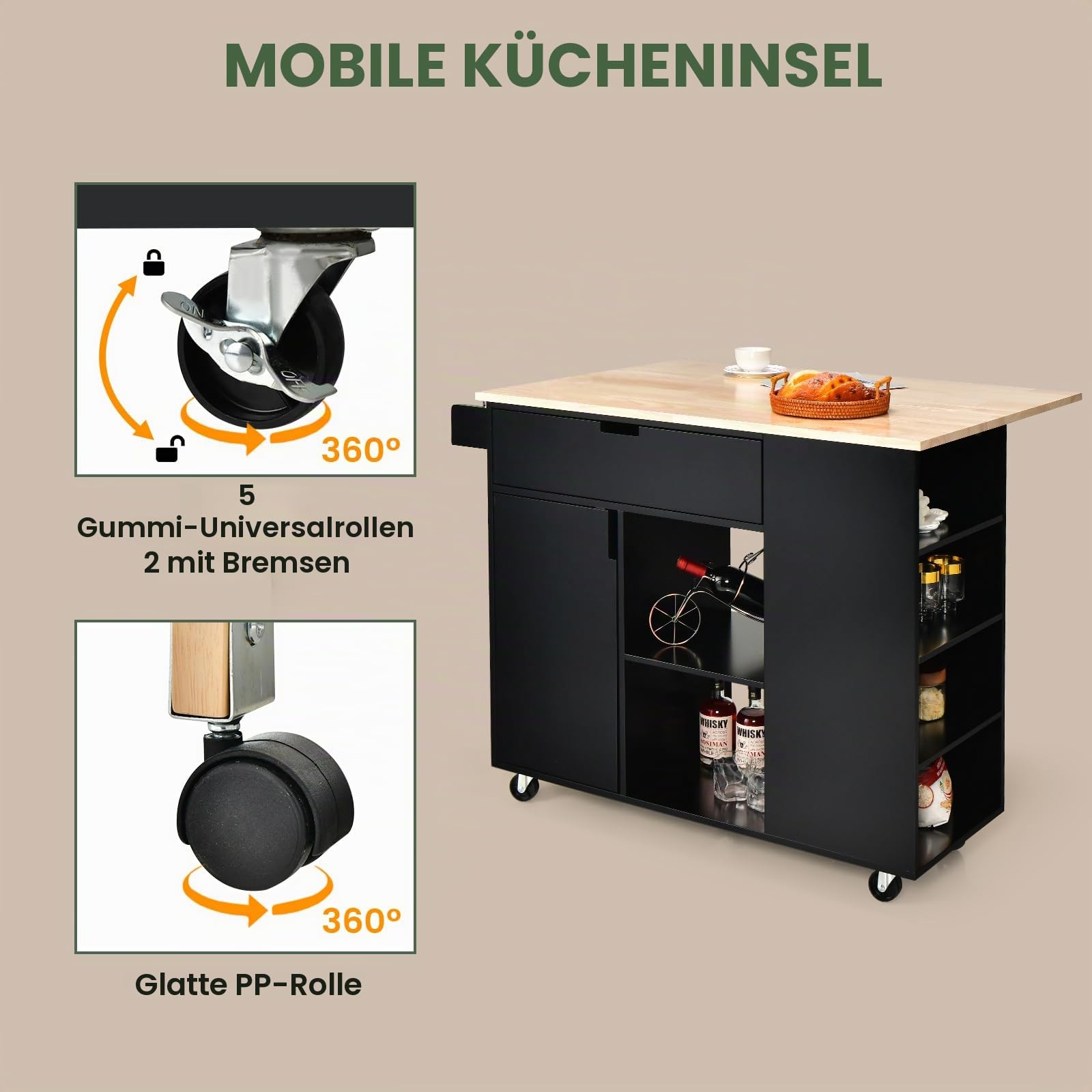 komfotteu-k-chenwagen-k-cheninsel-holz-mit-ausziehbarer-arbeitsplatte-schwarz image 5