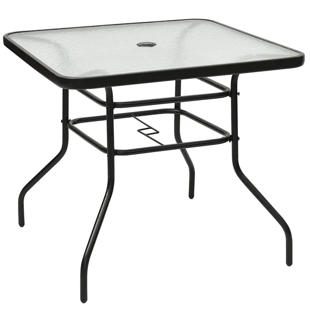 komfotteu-quadratischer-gartentisch-80x80x71-cm-mit-schirmloch-glasplatte-metall image 1