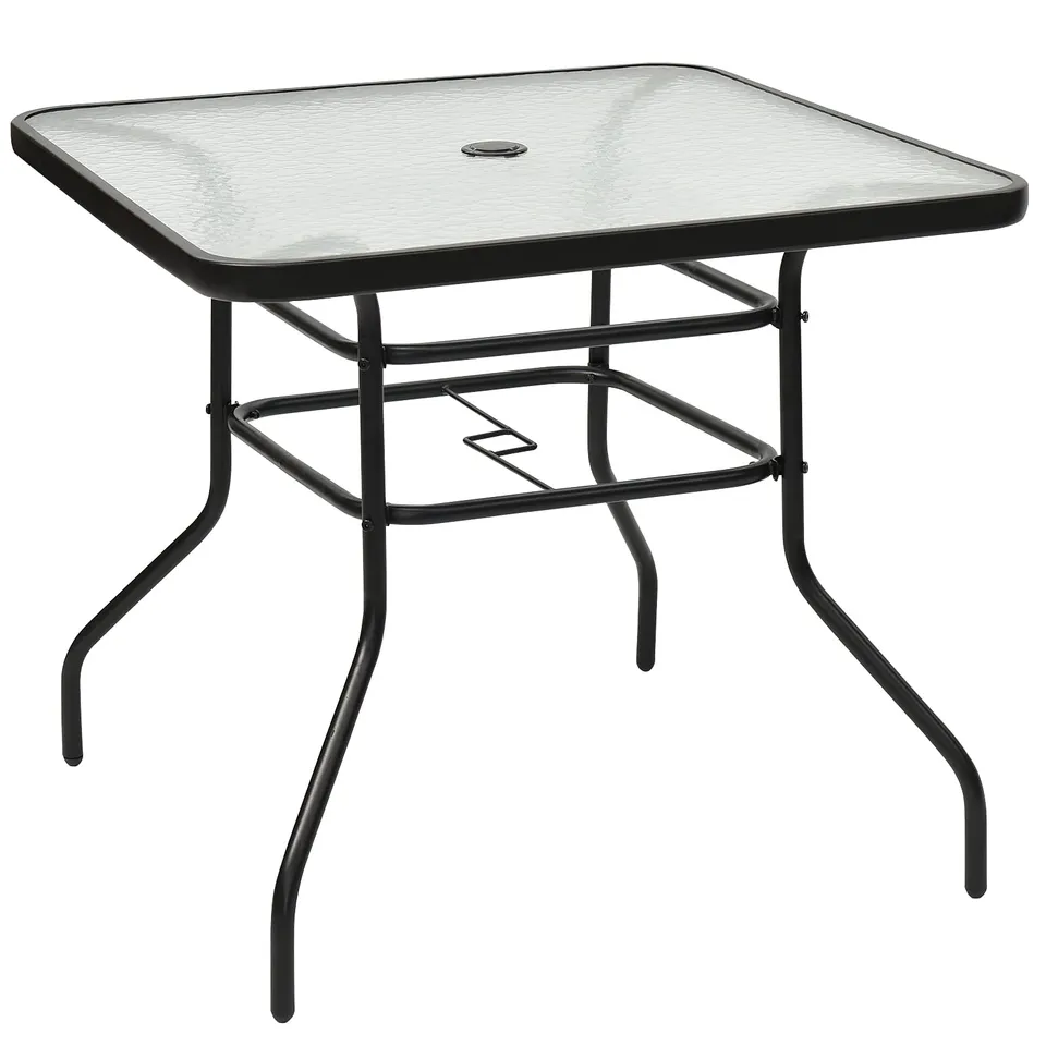 komfotteu-quadratischer-gartentisch-80x80x71-cm-mit-schirmloch-glasplatte-metall image 1