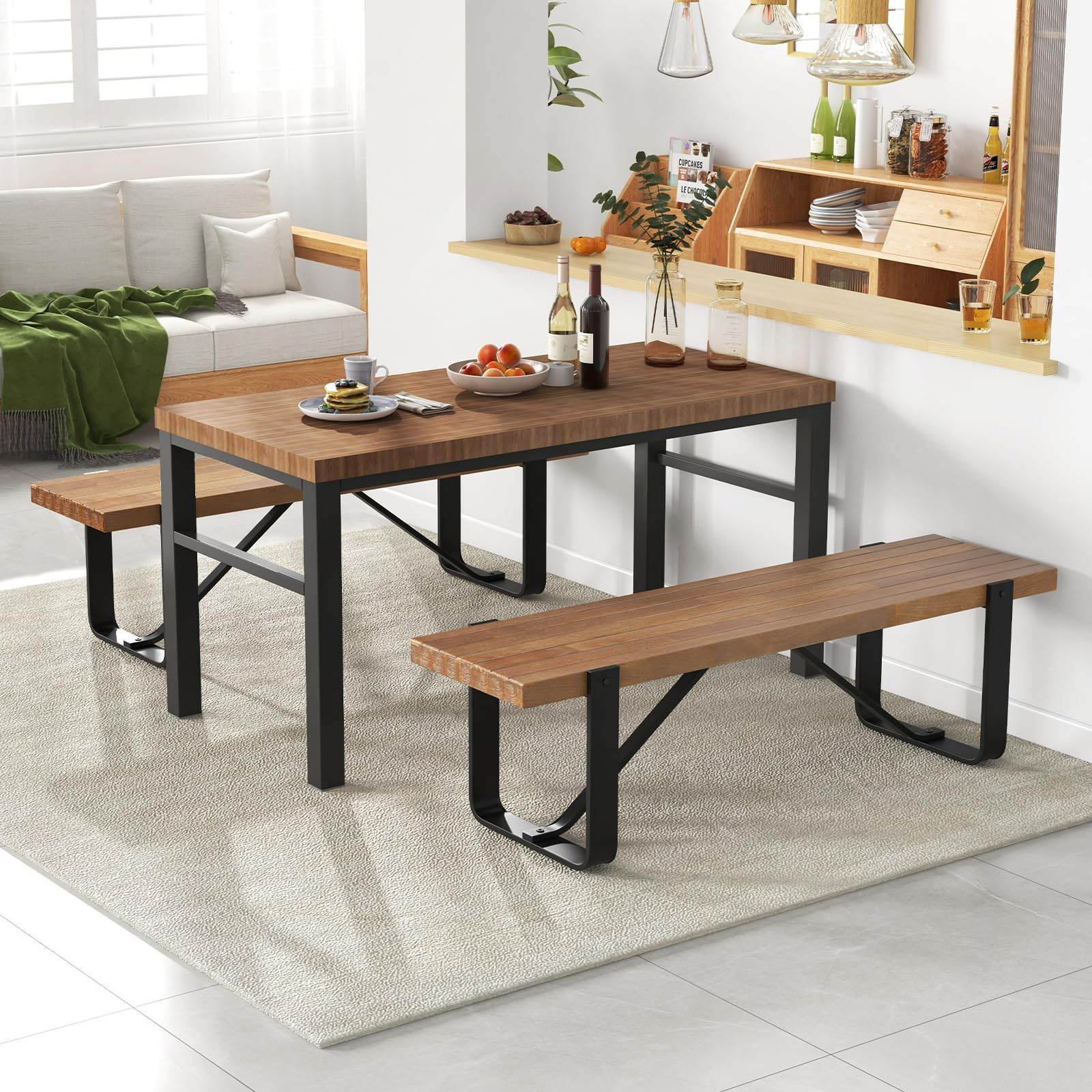 komfotteu-esszimmerbank-152-5x43-cm-sitzbank-holz-mit-u-metallbeinen-bis-300-kg image 2